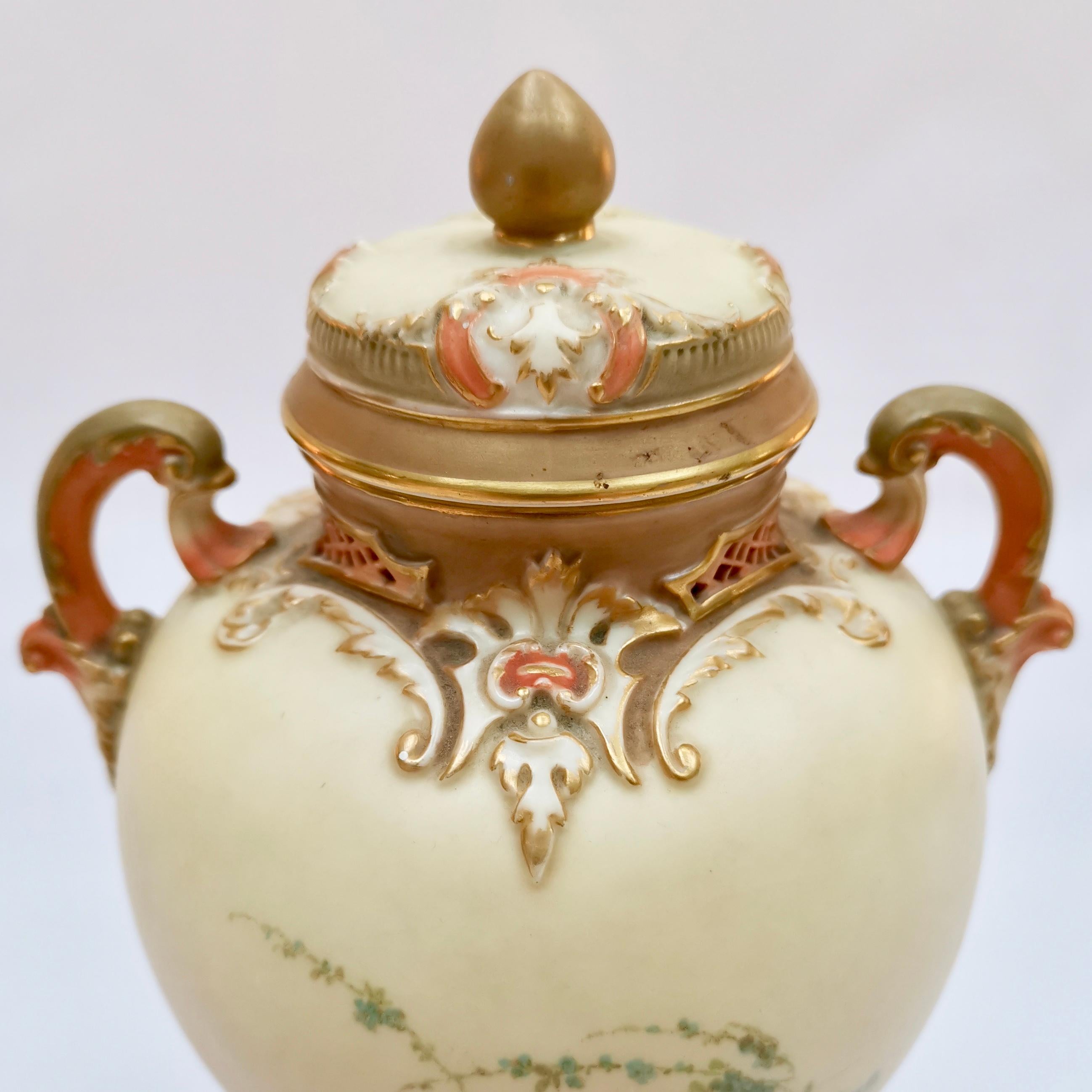 Porcelain Royal Worcester Lidded Potpourri Pot, Blush Ivory, 1914