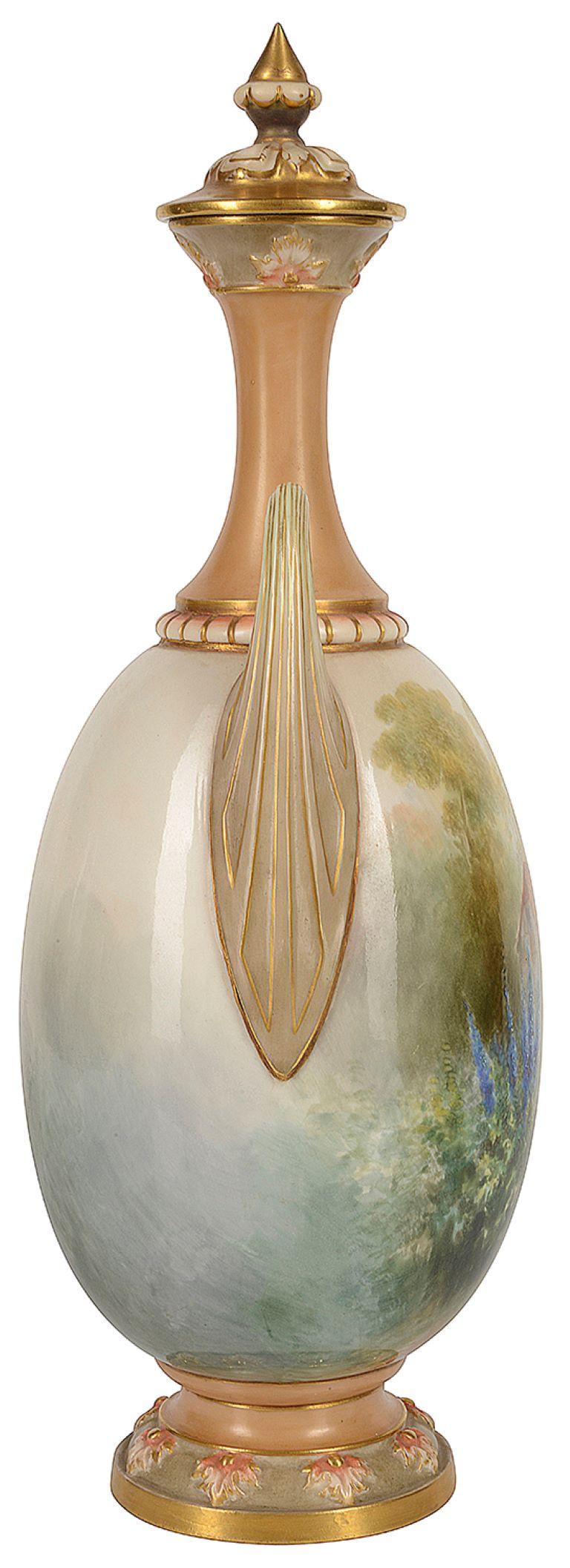 Royal Worcester Lidded Vase, Depicting a Thatched Cottage, Signed Harry Davis For Sale 1