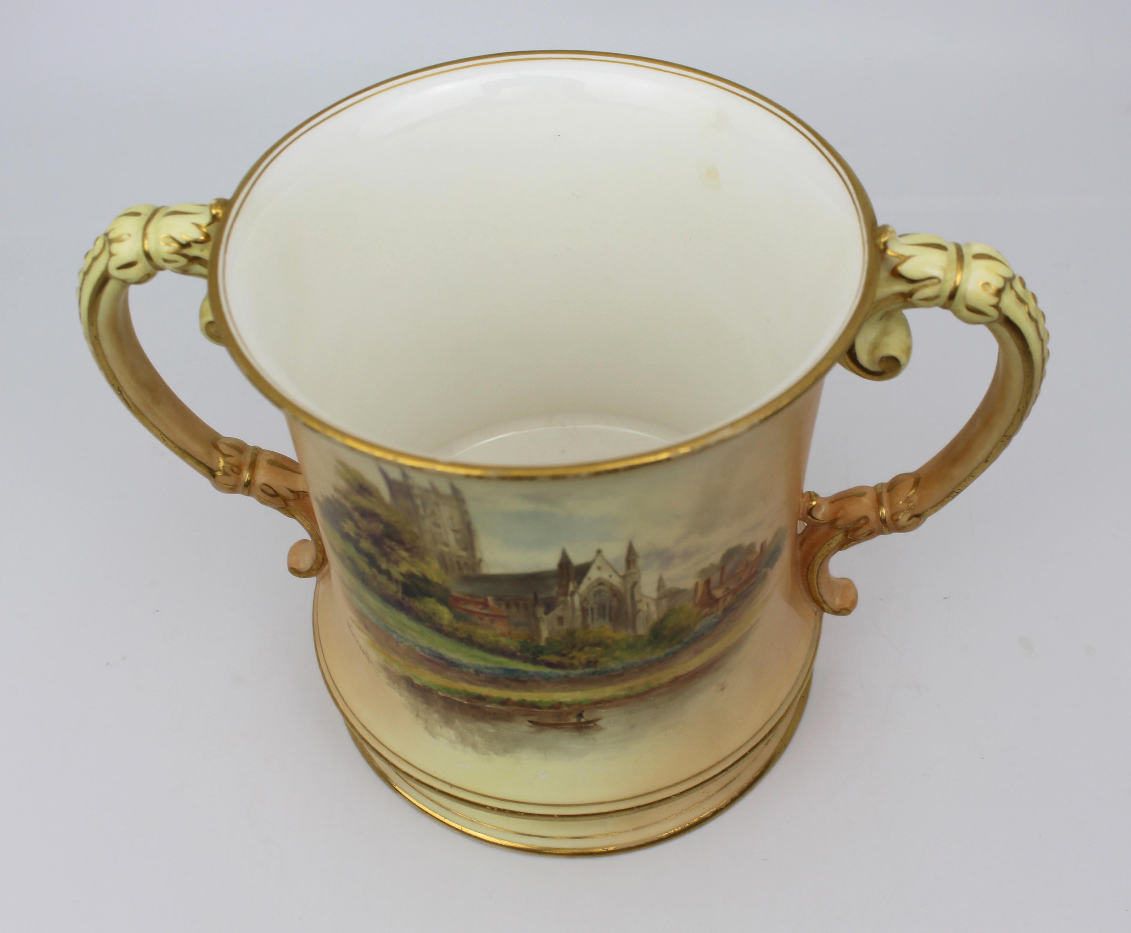 Royal Worcester Loving Cup – Hand-Painted Worcester Cathedral c.1902 For Sale 10