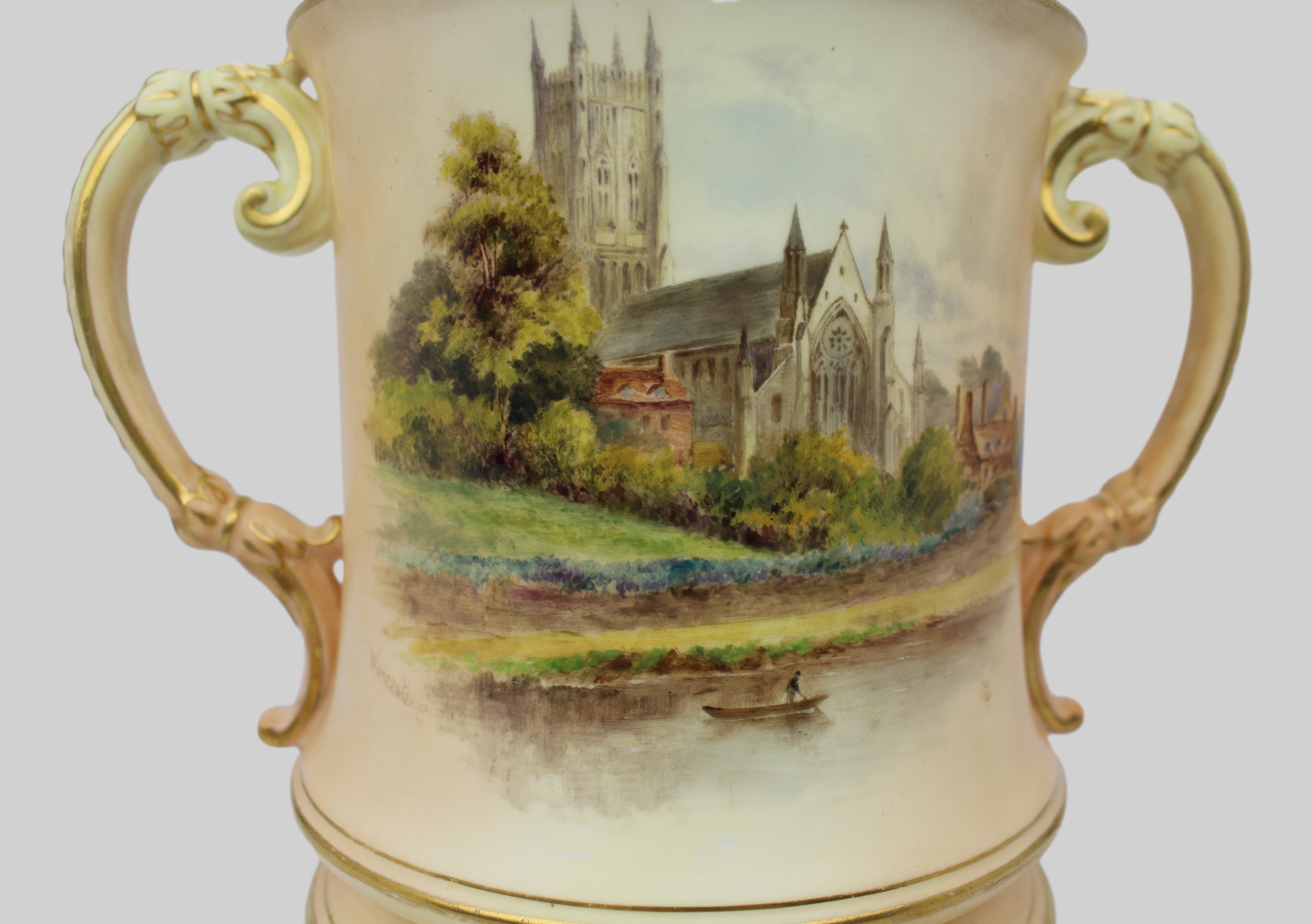 Royal Worcester Loving Cup – Hand-Painted Worcester Cathedral c.1902 For Sale 12