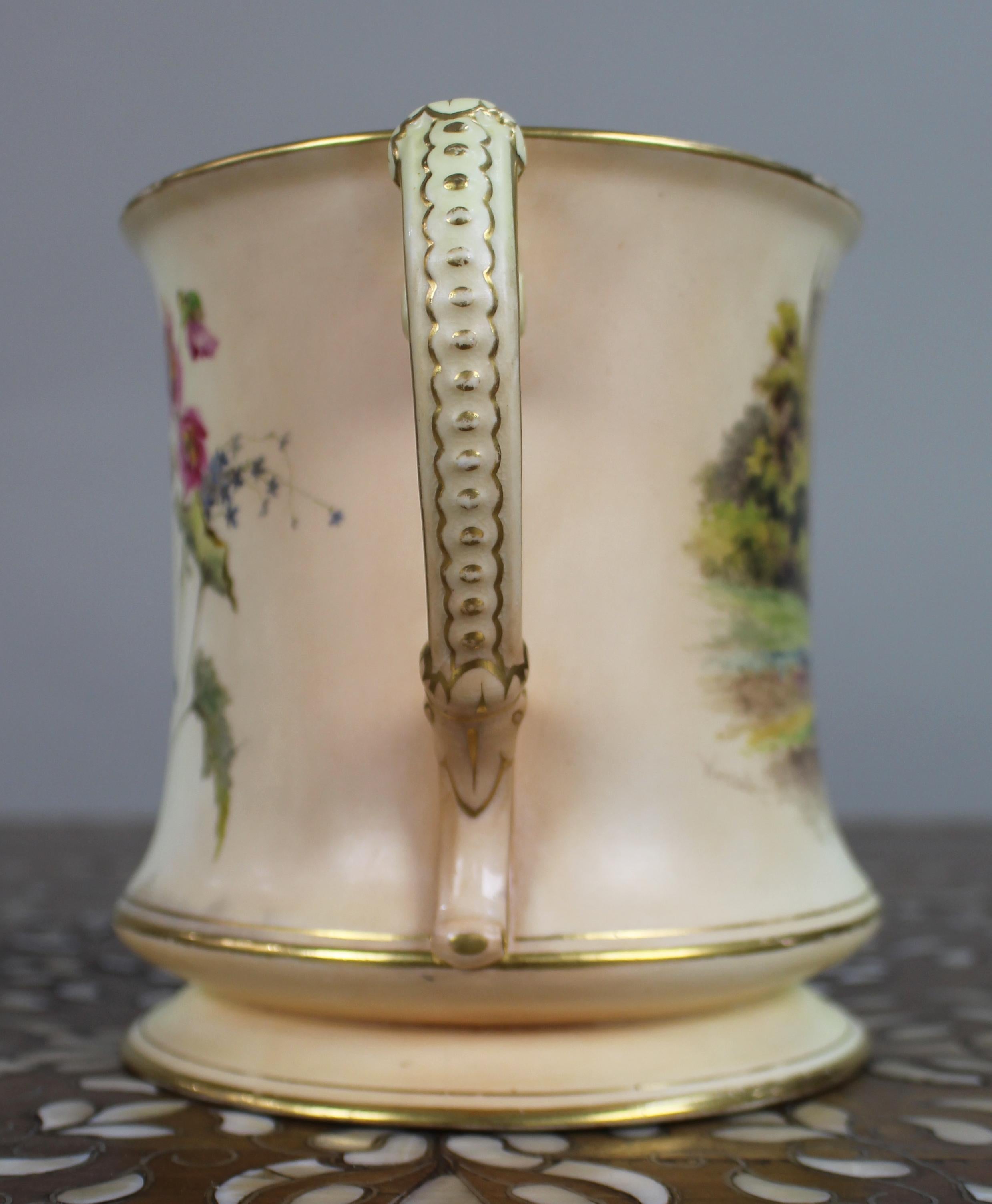 British Royal Worcester Loving Cup – Hand-Painted Worcester Cathedral c.1902 For Sale