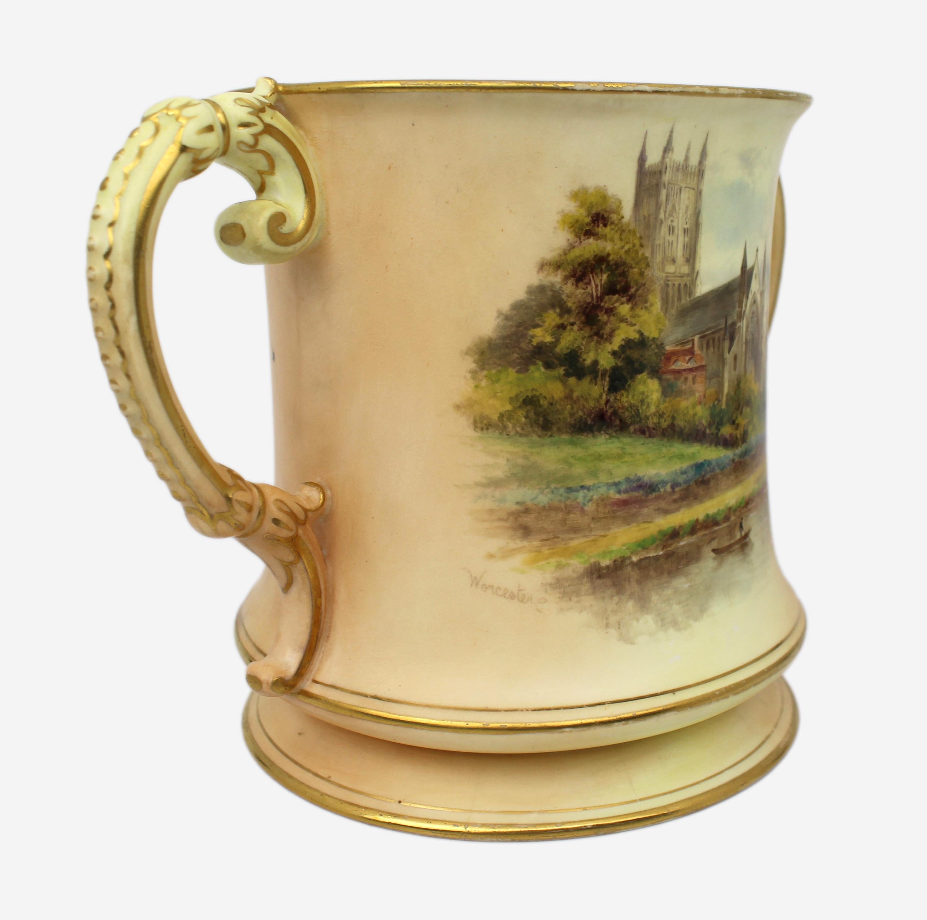Royal Worcester Loving Cup – Hand-Painted Worcester Cathedral c.1902 For Sale 4