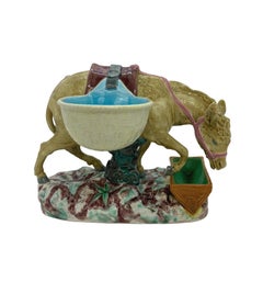 Royal Worcester Majolica Figural Donkey Table Salt Cellar, English, circa 1870
