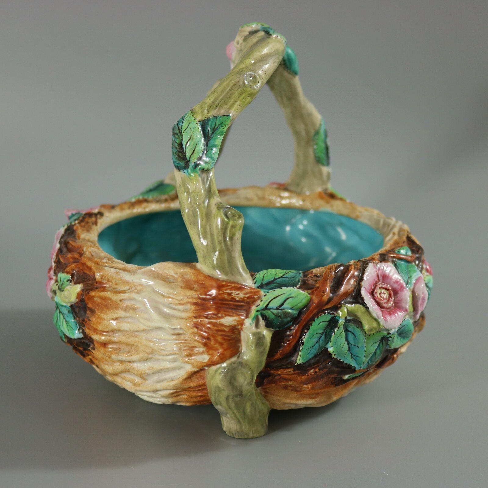 British Royal Worcester Majolica Floral Basket For Sale