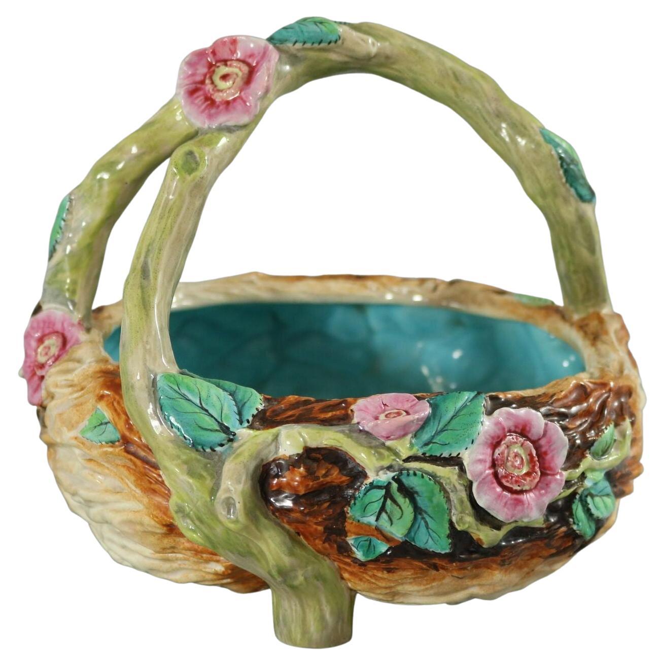 Royal Worcester Majolica Floral Basket For Sale