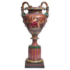 Royal WORCESTER MAJOLICA Pedestal grande  URN pintada por Josiah Rushton, 1864