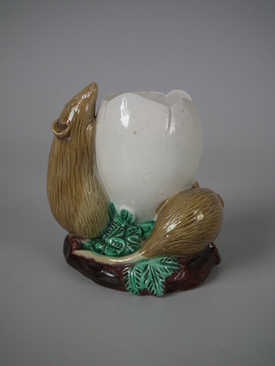 Glazed Royal Worcester Majolica Mice and Egg Posy Vase