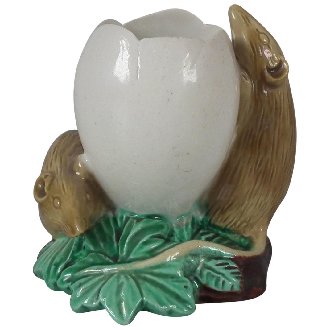 Royal Worcester Majolica Mice and Egg Posy Vase For Sale