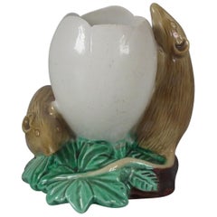 Royal Worcester Majolica Mice and Egg Posy Vase