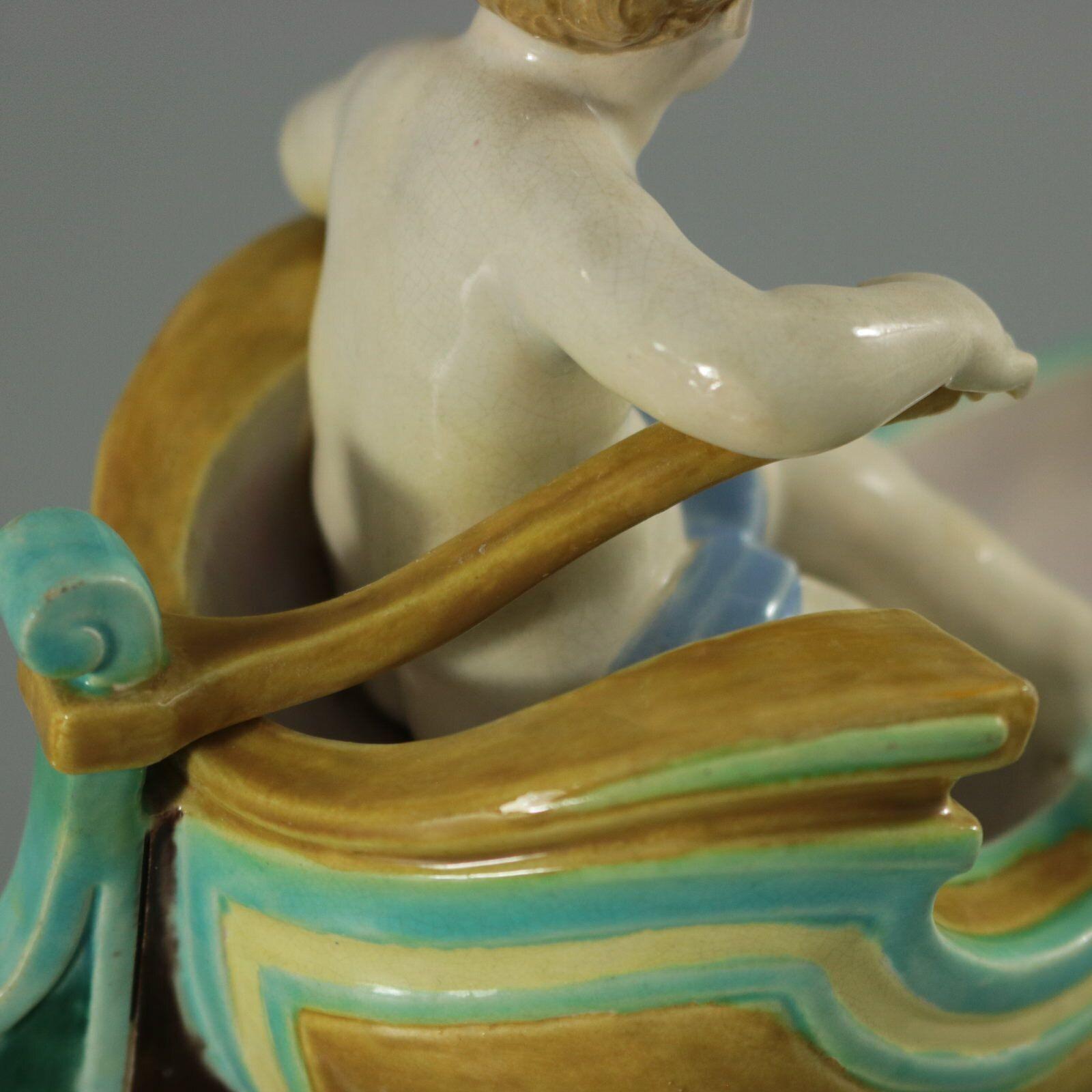 Royal Worcester Majolica Putti in Gondola Dish For Sale 7