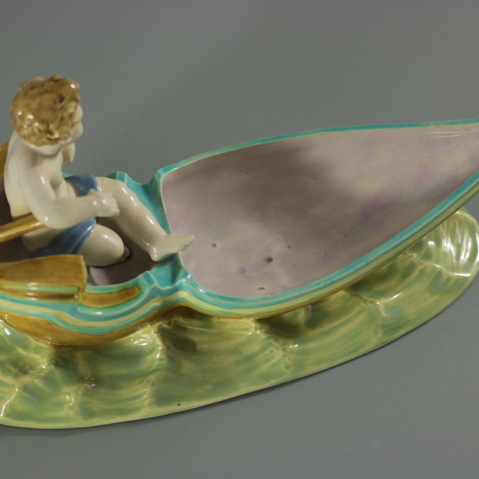 Royal Worcester Majolica Putti in Gondola Dish For Sale 9