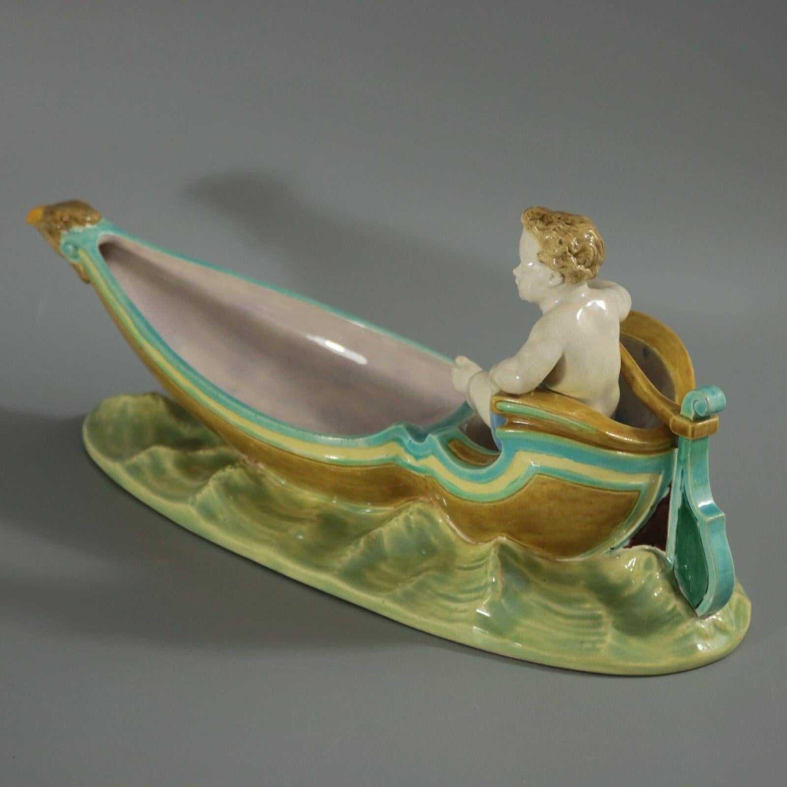 English Royal Worcester Majolica Putti in Gondola Dish For Sale