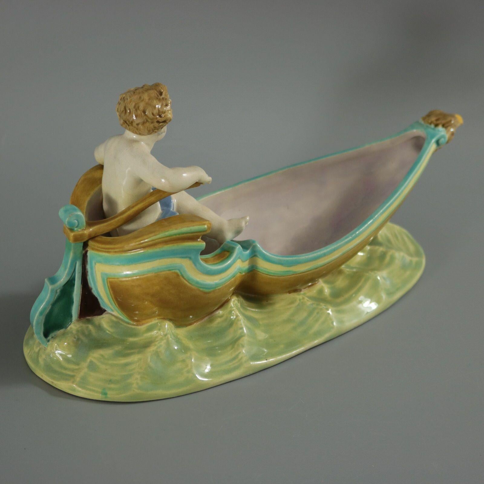 Late 19th Century Royal Worcester Majolica Putti in Gondola Dish For Sale