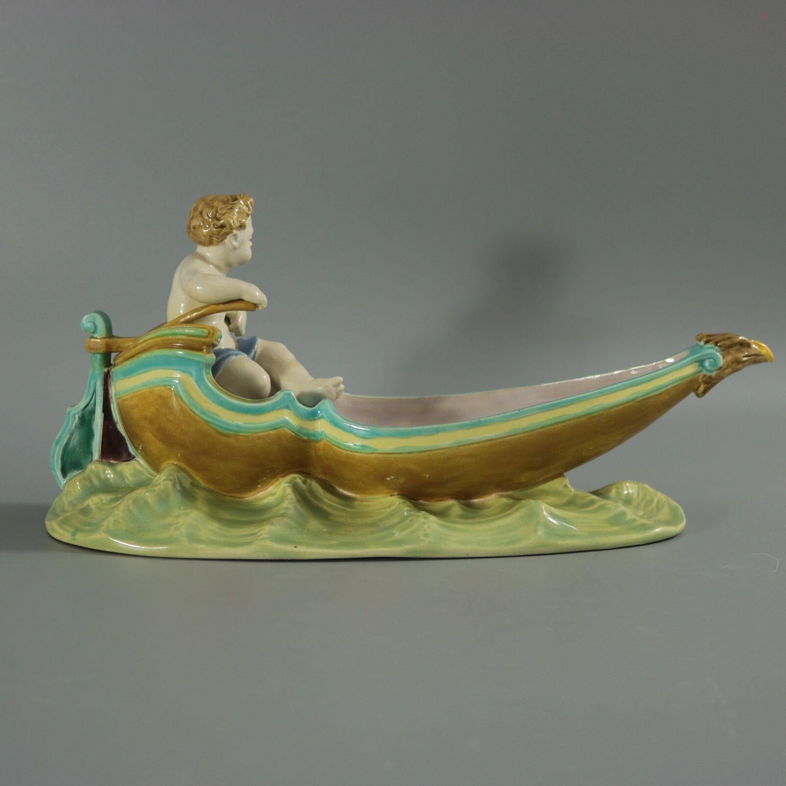 Royal Worcester Majolica Putti in Gondola Dish For Sale 1