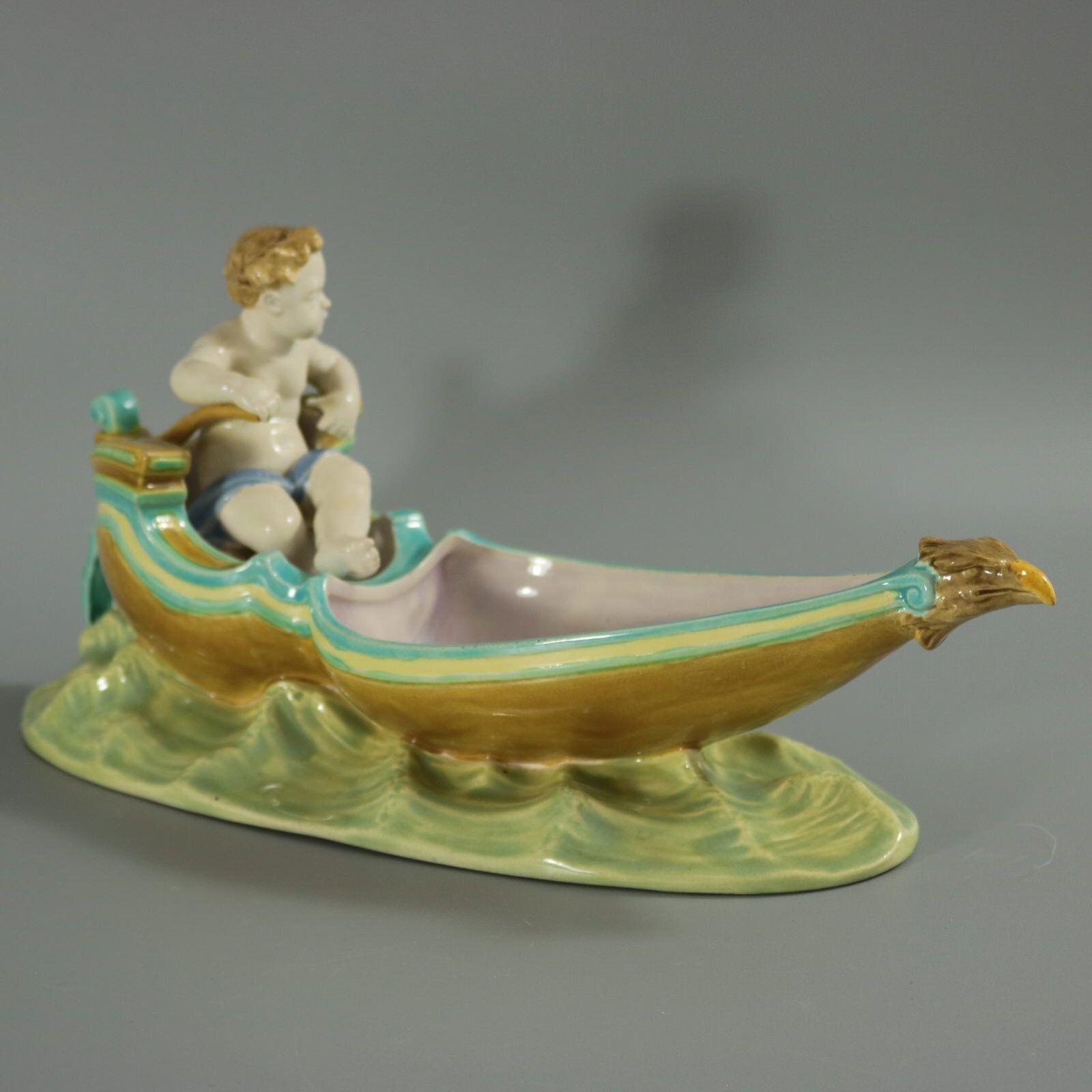 Royal Worcester Majolica Putti in Gondola Dish For Sale 2