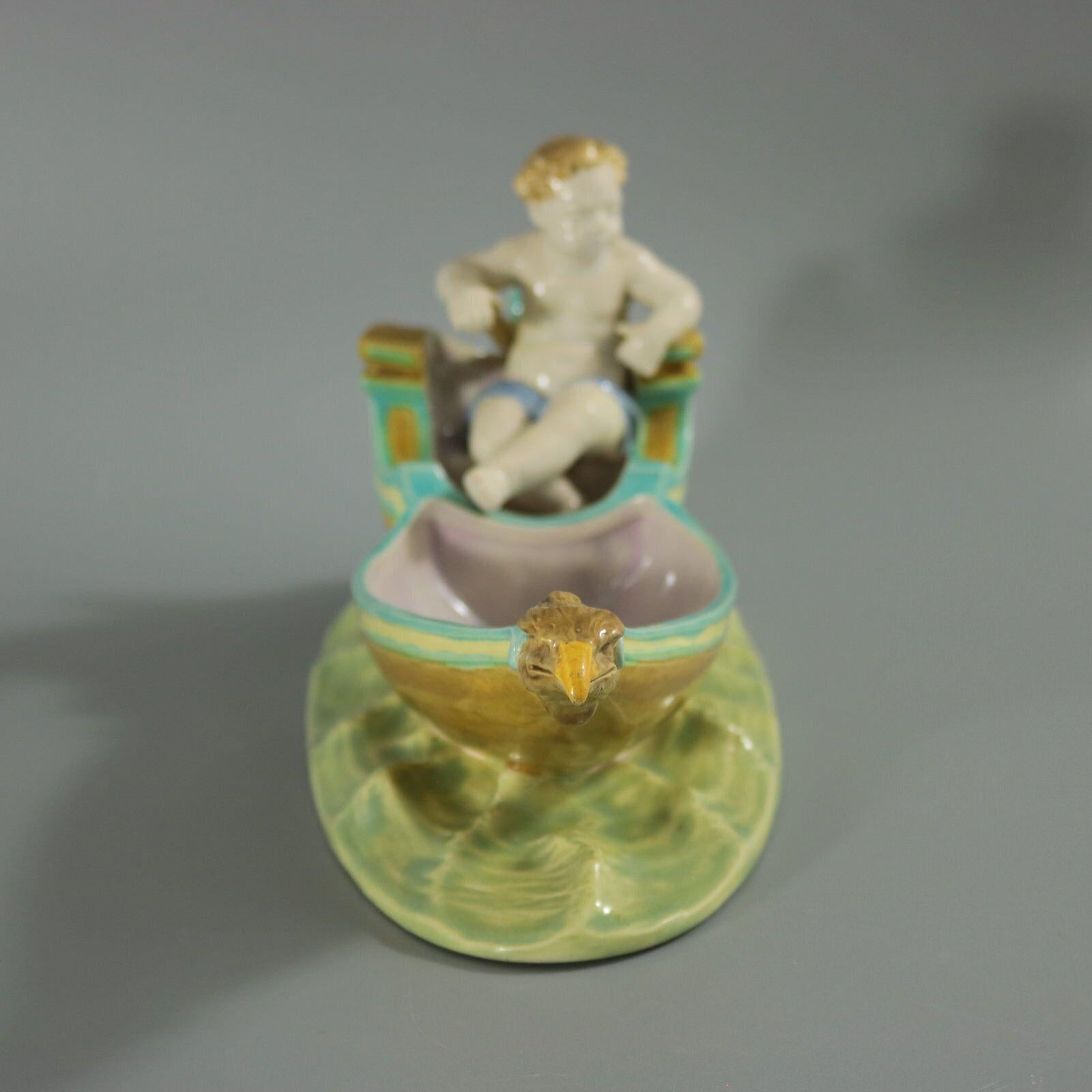 Royal Worcester Majolica Putti in Gondola Dish For Sale 3