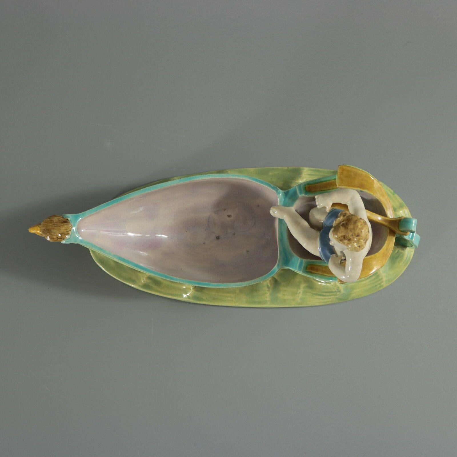 Royal Worcester Majolica Putti in Gondola Dish For Sale 4