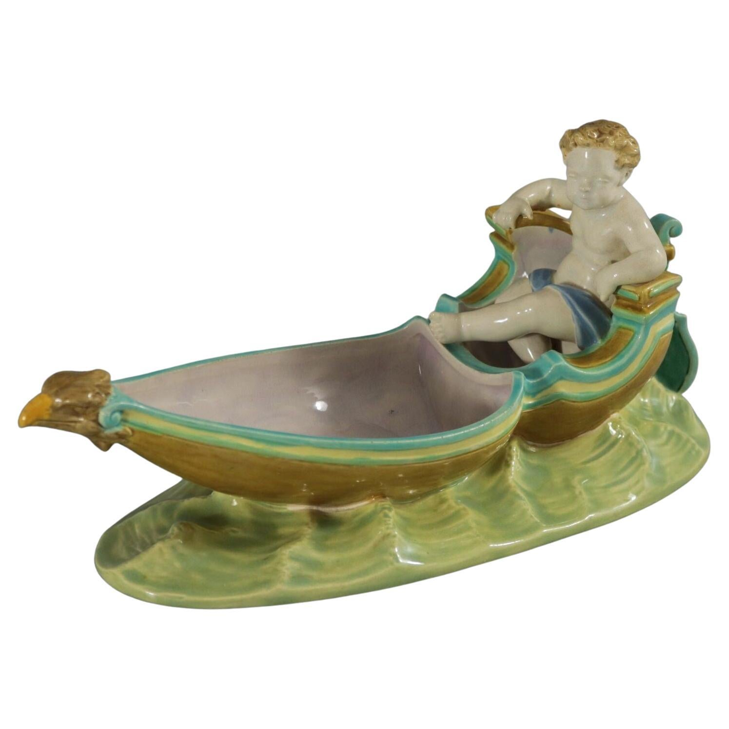 Royal Worcester Majolica Putti in Gondola Dish For Sale
