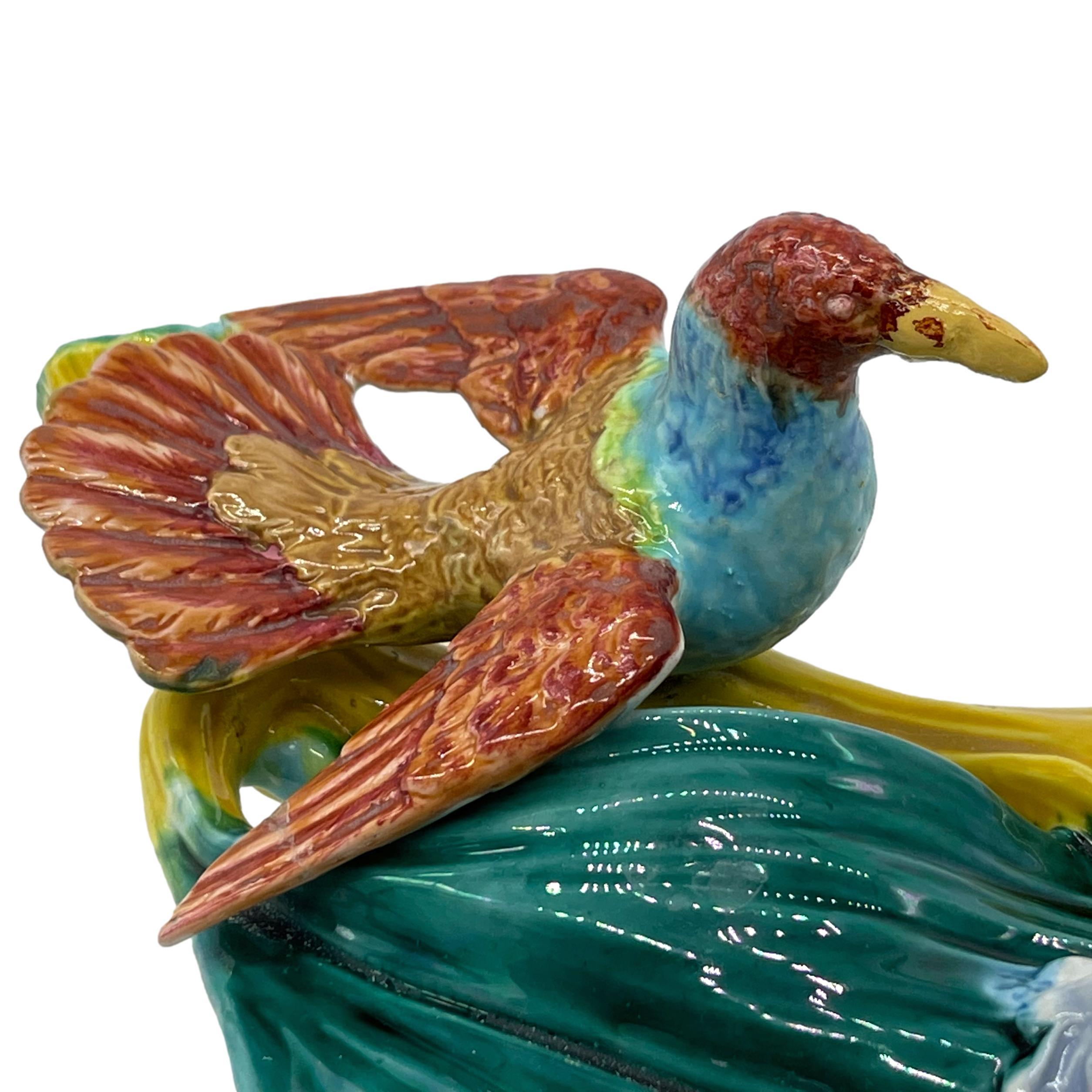 Molded Royal Worcester Majolica Wall Pocket with Hummingbird and Nest, Dated 1868 For Sale