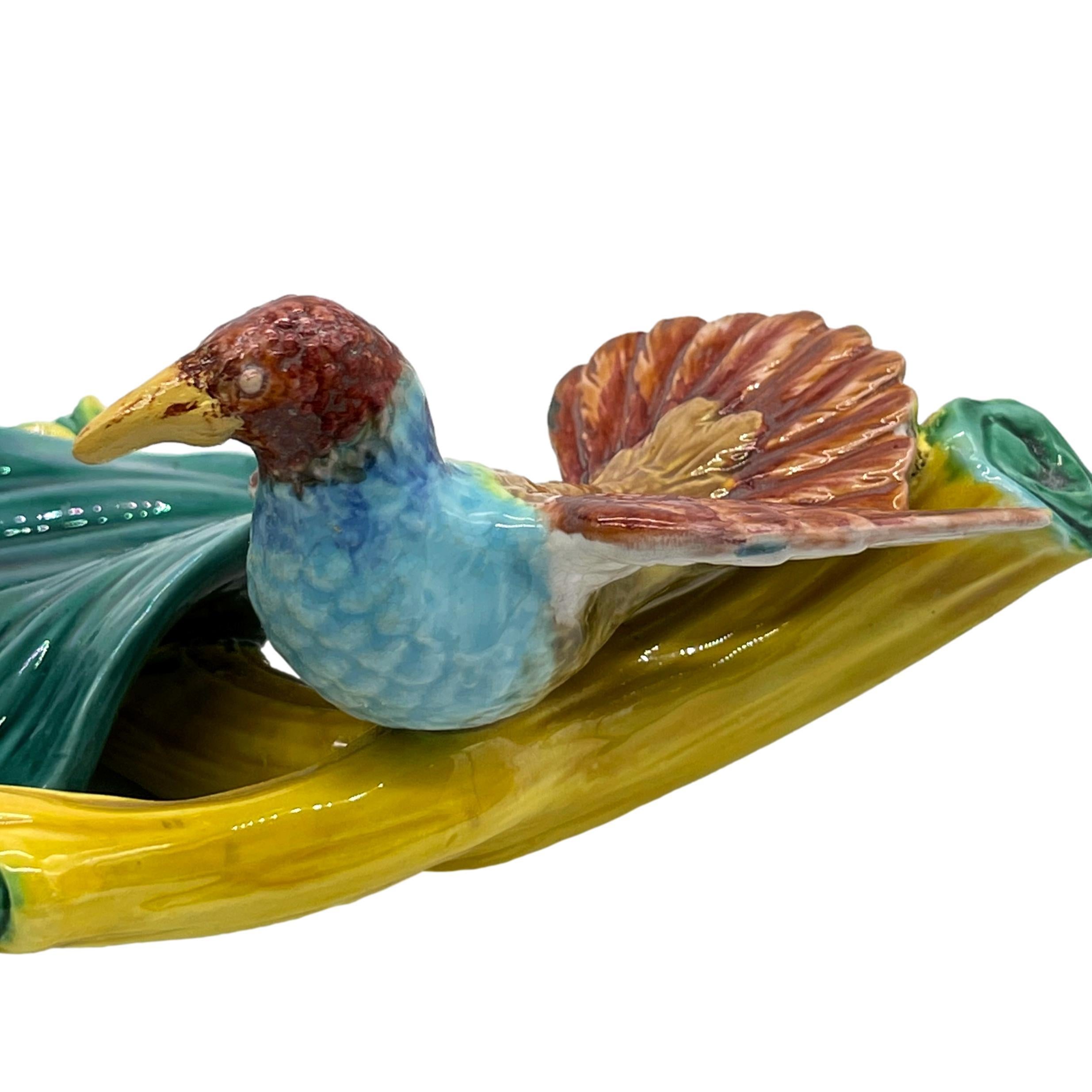 Royal Worcester Majolica Wall Pocket with Hummingbird and Nest, Dated 1868 In Good Condition For Sale In Banner Elk, NC