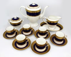 Royal Worcester "Malvern Blue" Porcelain Coffee Service, Mid-20th Century