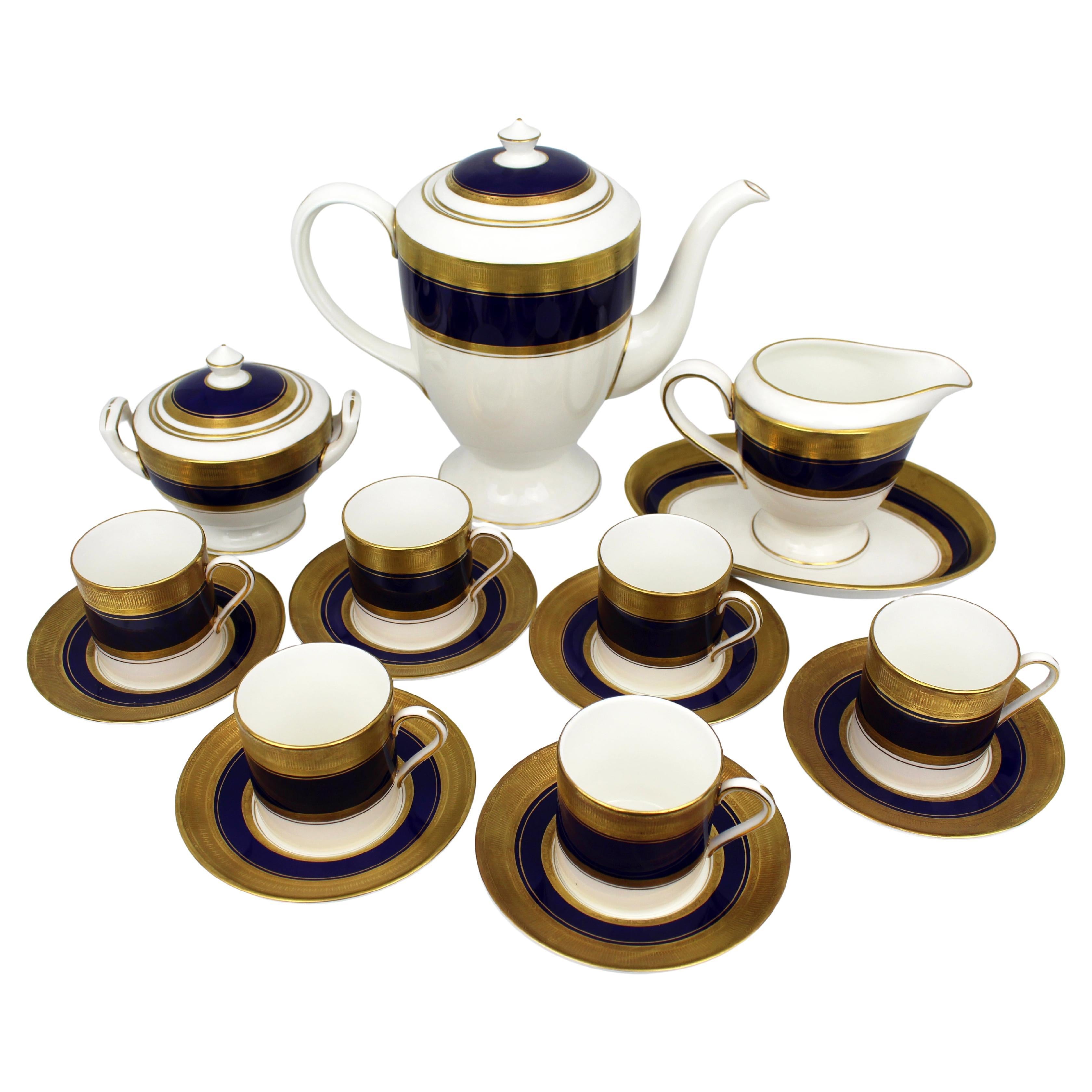 Service à café en porcelaine "Malvern Blue" de Royal Worcester, milieu du 20e siècle en vente