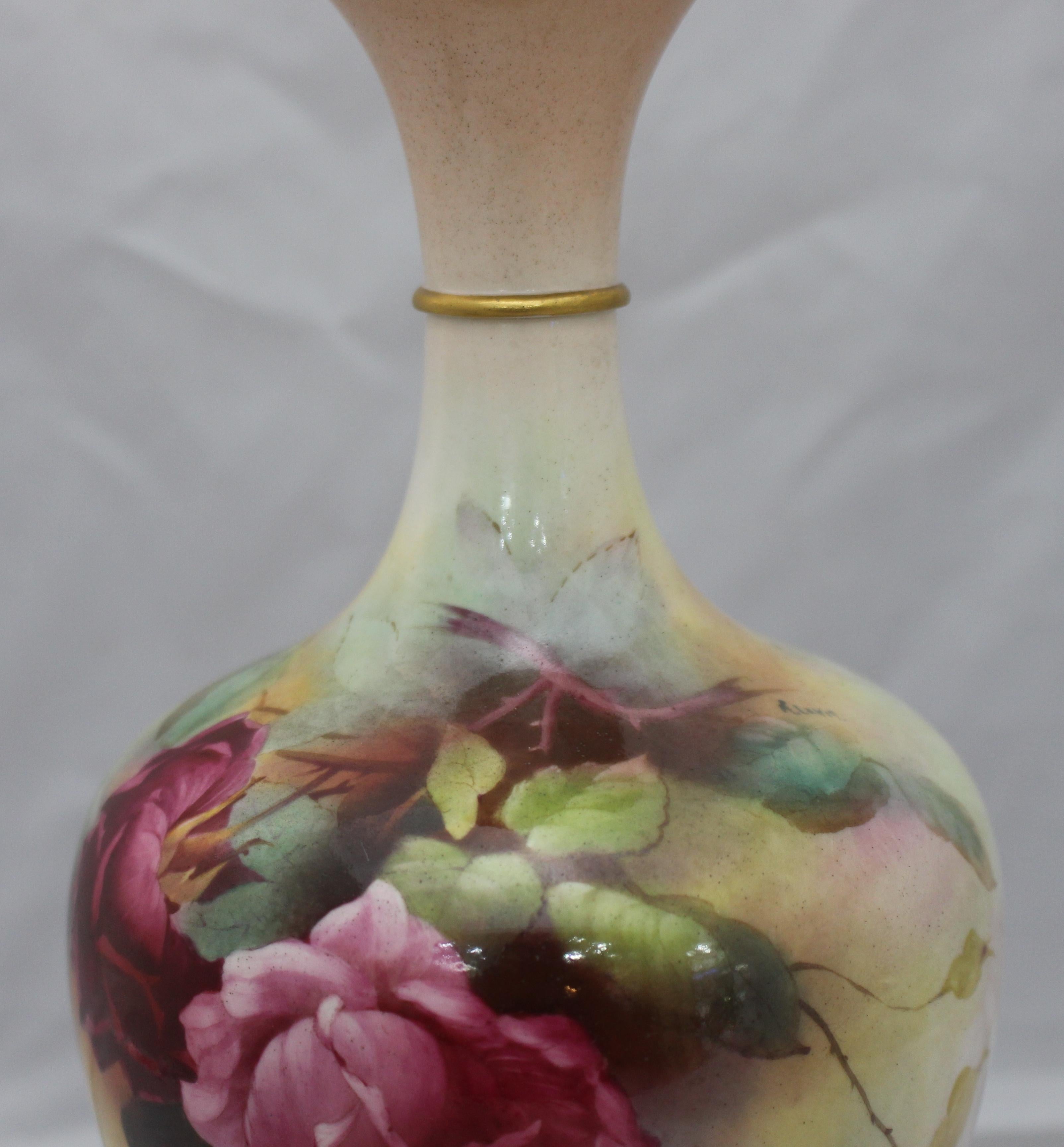 20th Century Royal Worcester Painted Vase by A.Lewis, 1909 For Sale