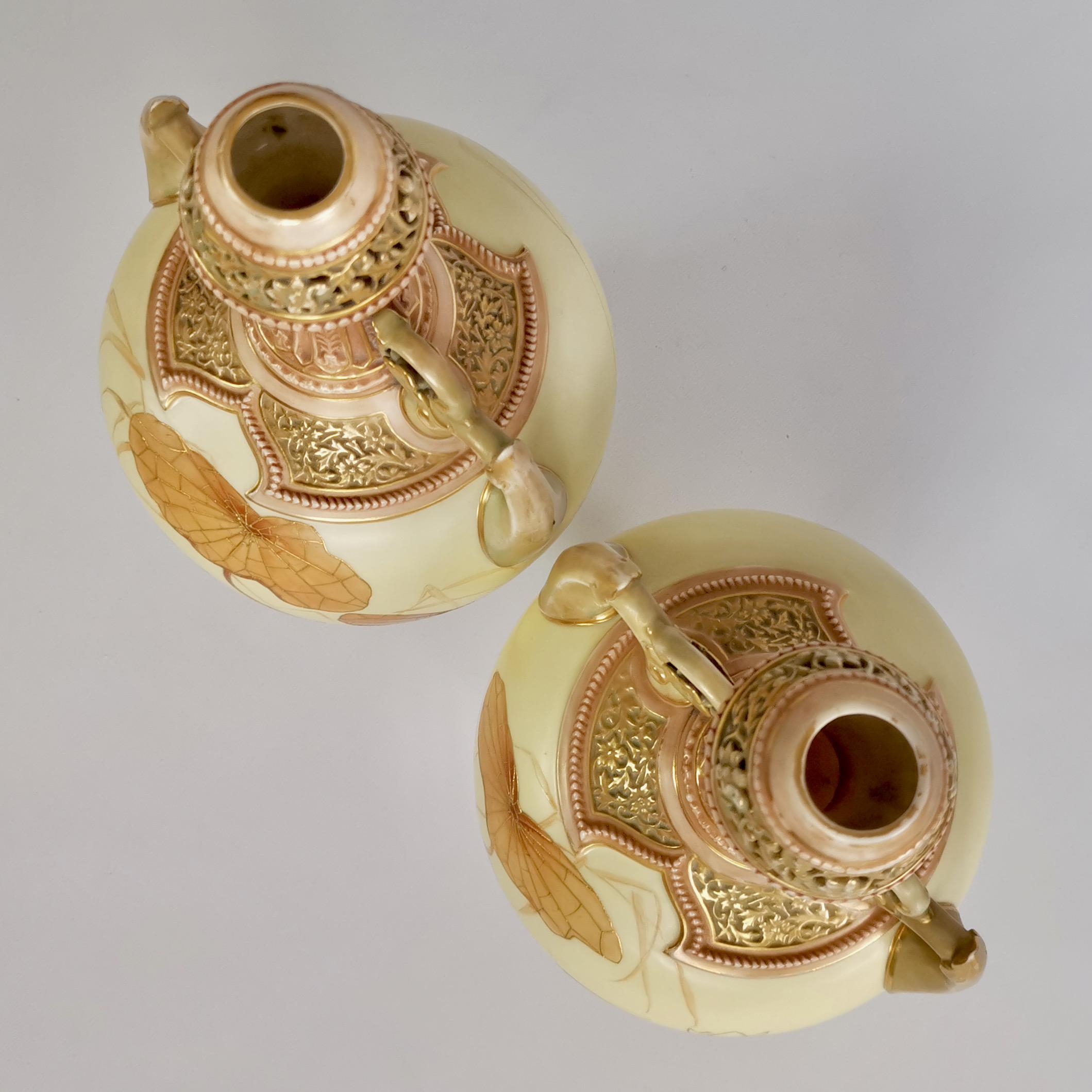 Royal Worcester Pair of Persian Porcelain Vases, Blush Ivory Japanese Lotus 1890 10