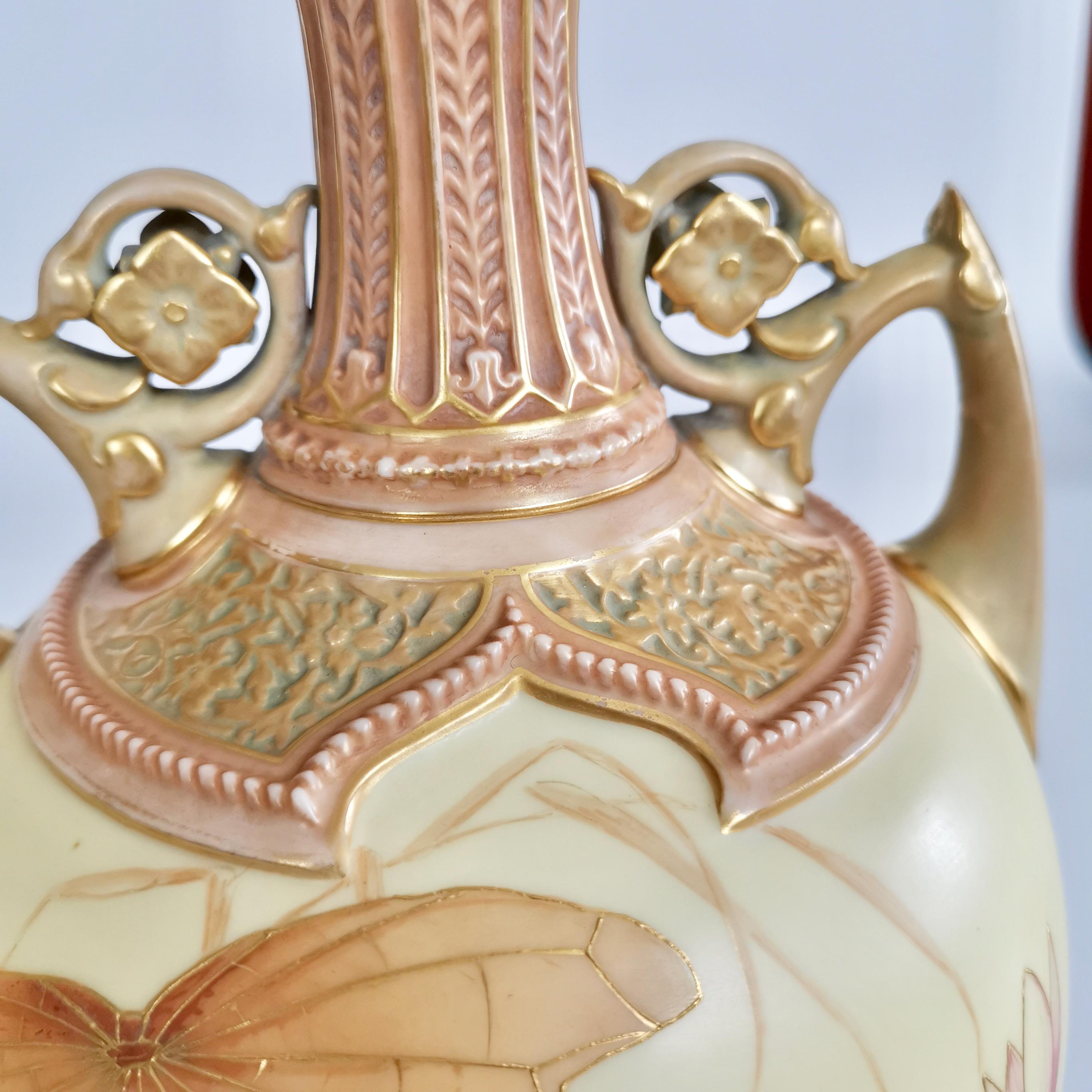 Royal Worcester Pair of Persian Porcelain Vases, Blush Ivory Japanese Lotus 1890 1