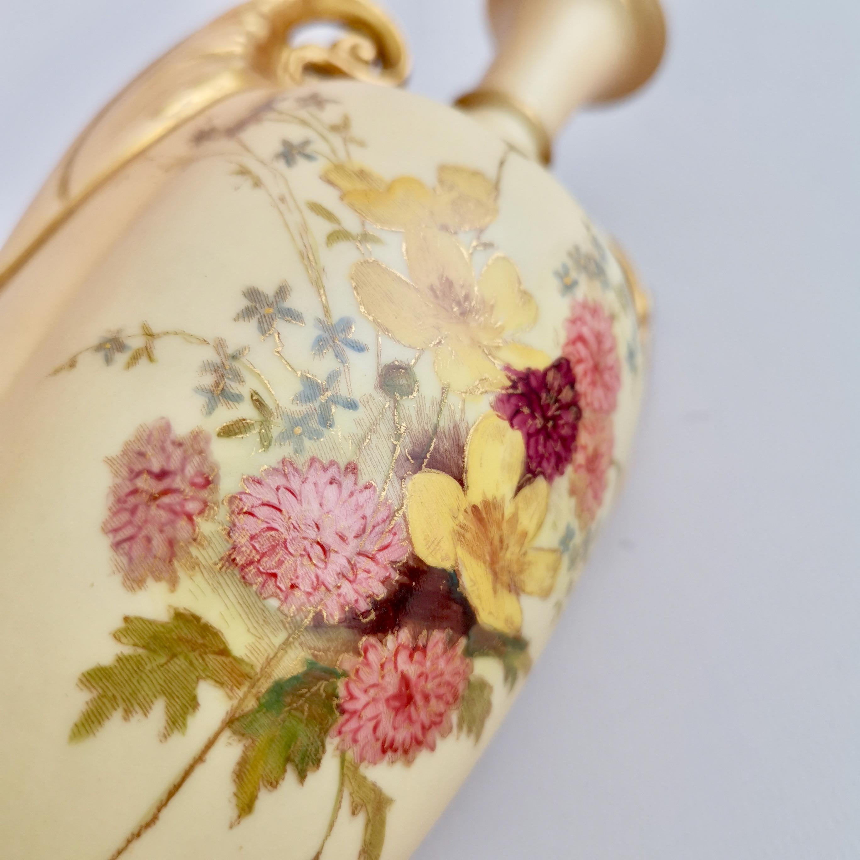 Royal Worcester Pair of Porcelain Vases, Blush Ivory, Flowers, Edwardian, 1907 3