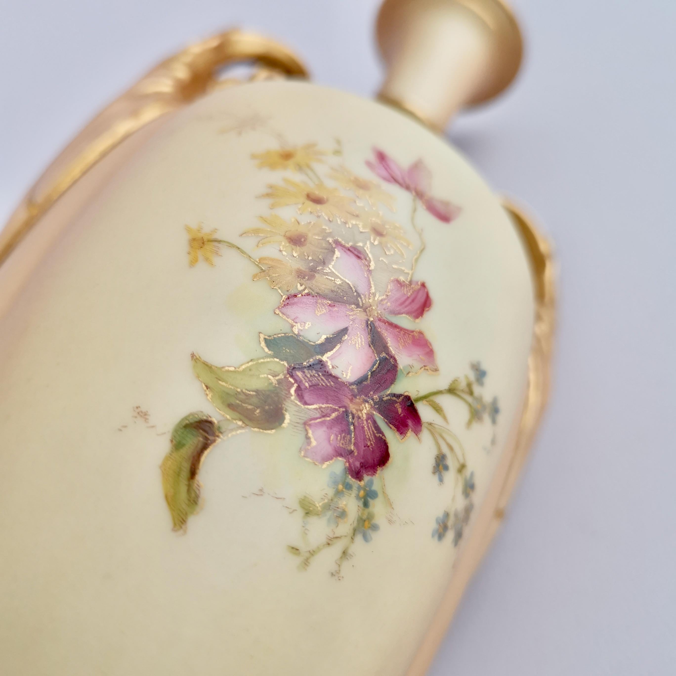 Royal Worcester Pair of Porcelain Vases, Blush Ivory, Flowers, Edwardian, 1907 4