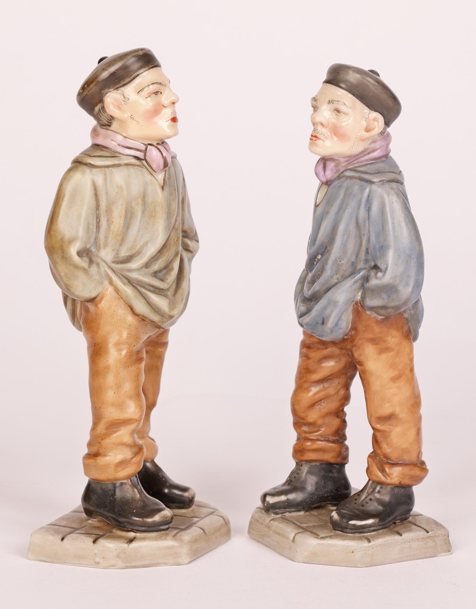 Royal Worcester Pair Porcelain Down & Out Chinaman Menu Holder Figures For Sale 4