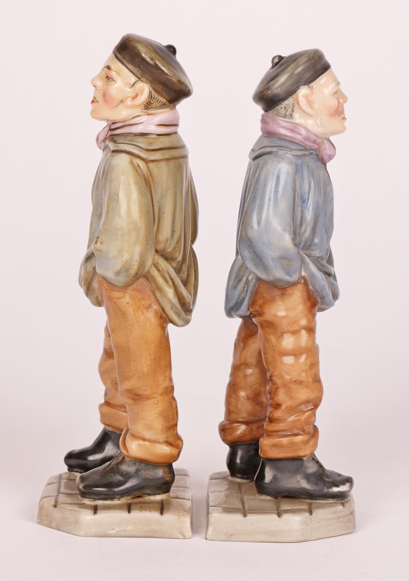 Royal Worcester Pair Porcelain Down & Out Chinaman Menu Holder Figures For Sale 7