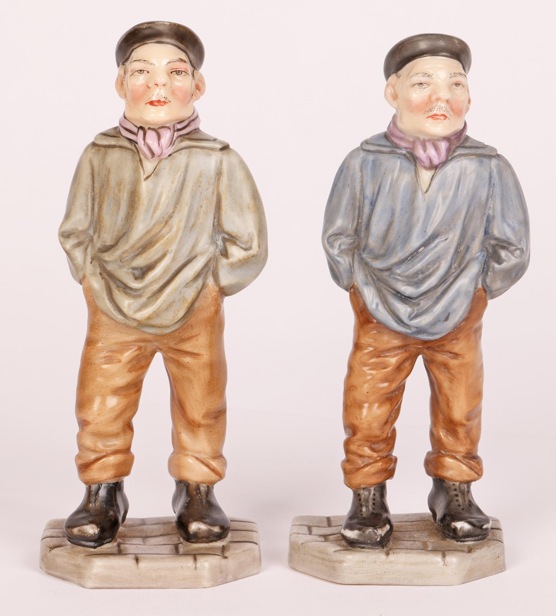 English Royal Worcester Pair Porcelain Down & Out Chinaman Menu Holder Figures For Sale