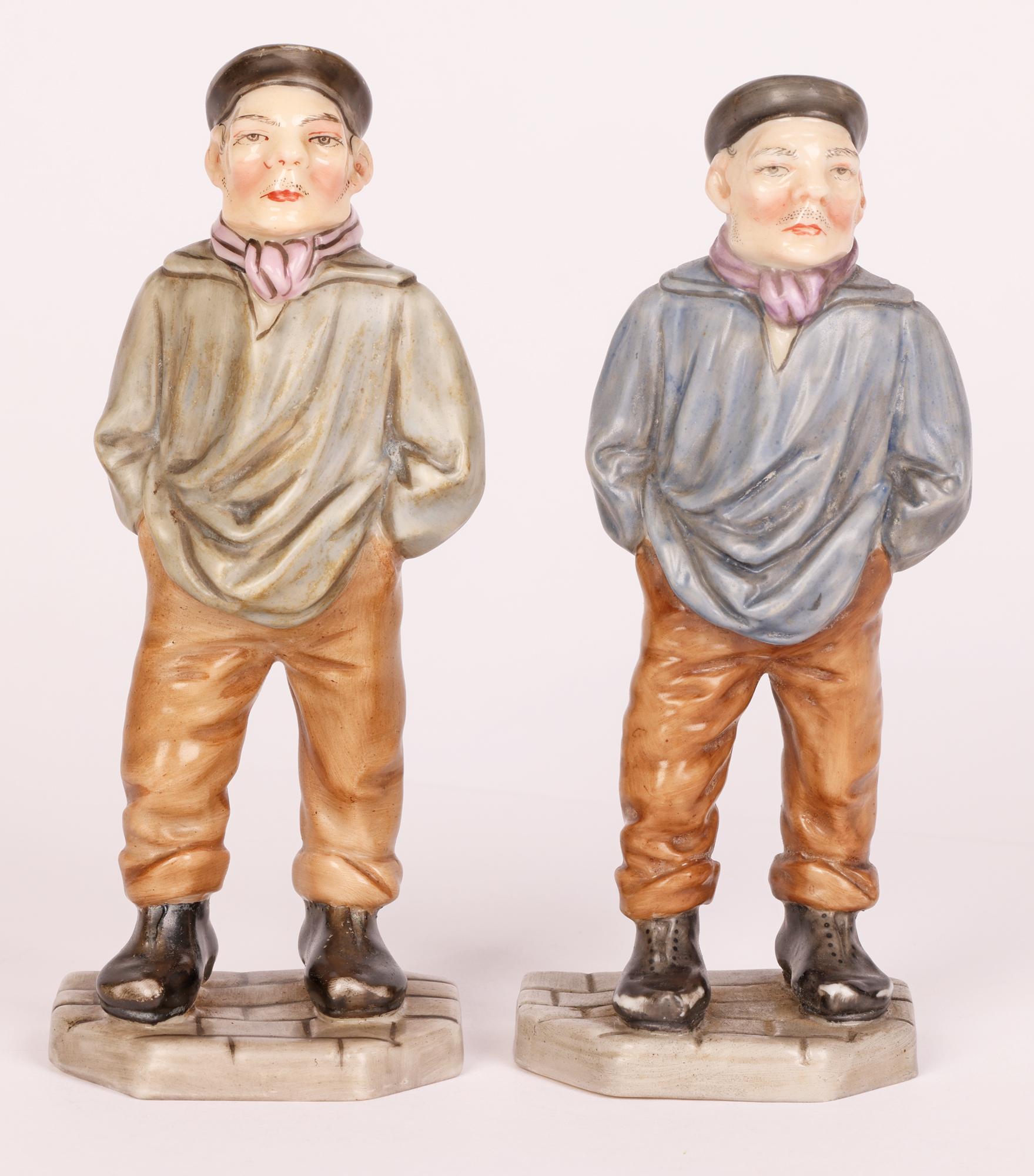 Royal Worcester Pair Porcelain Down & Out Chinaman Menu Holder Figures For Sale 2