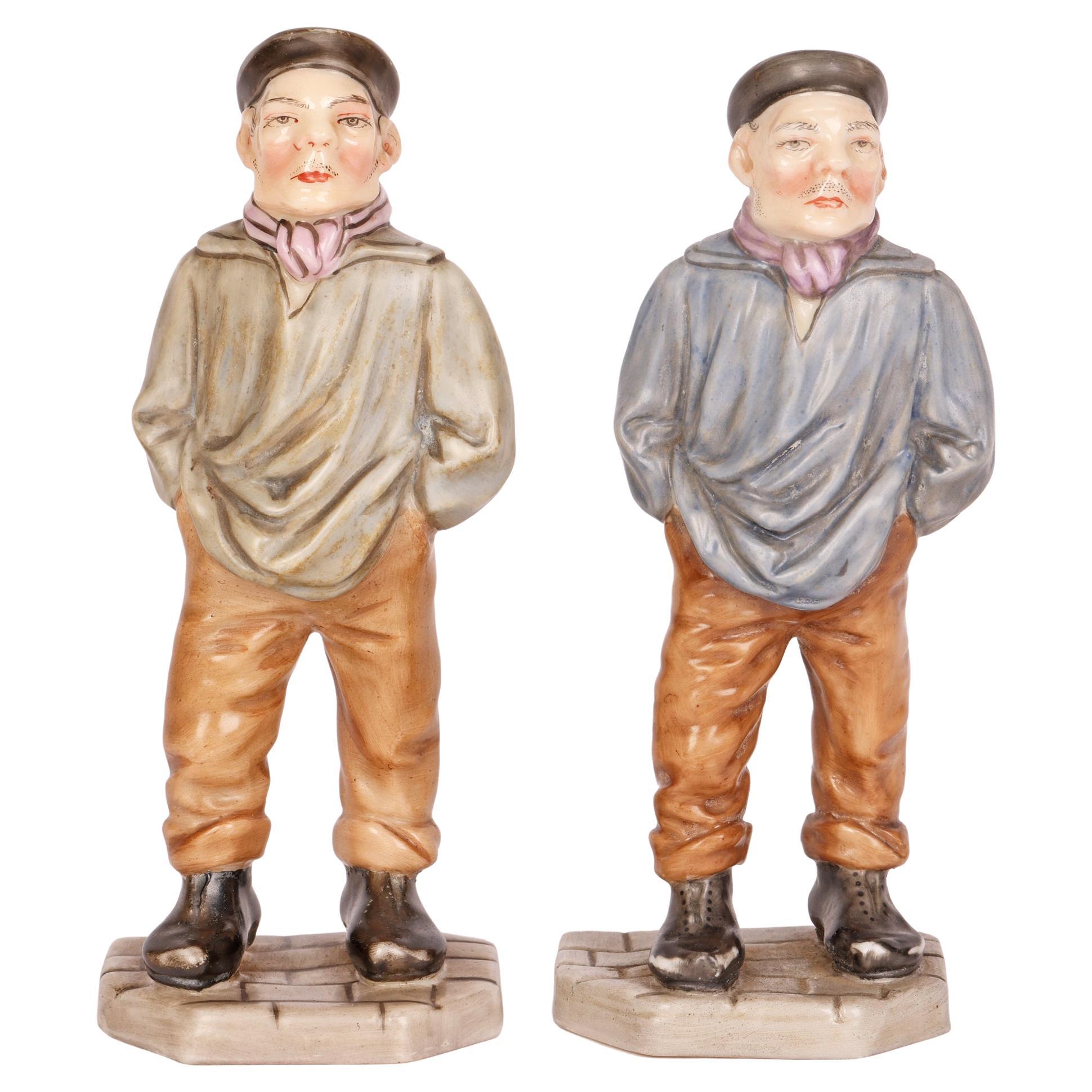 Royal Worcester Pair Porcelain Down & Out Chinaman Menu Holder Figures For Sale