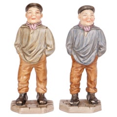 Antique Royal Worcester Pair Porcelain Down & Out Chinaman Menu Holder Figures