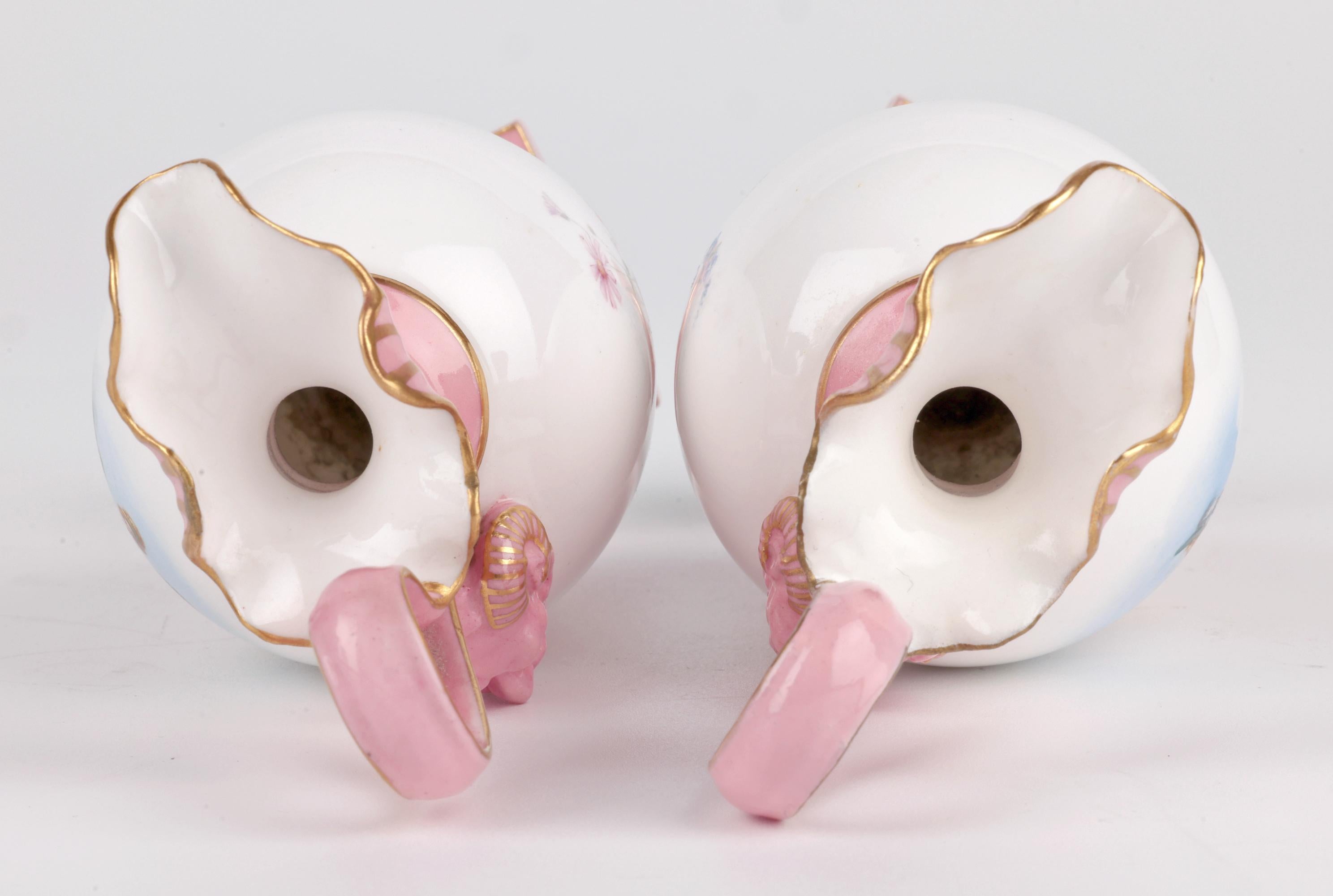 Royal Worcester Pair Porcelain Ewer Shape Vases with Painted Ladies For Sale 5