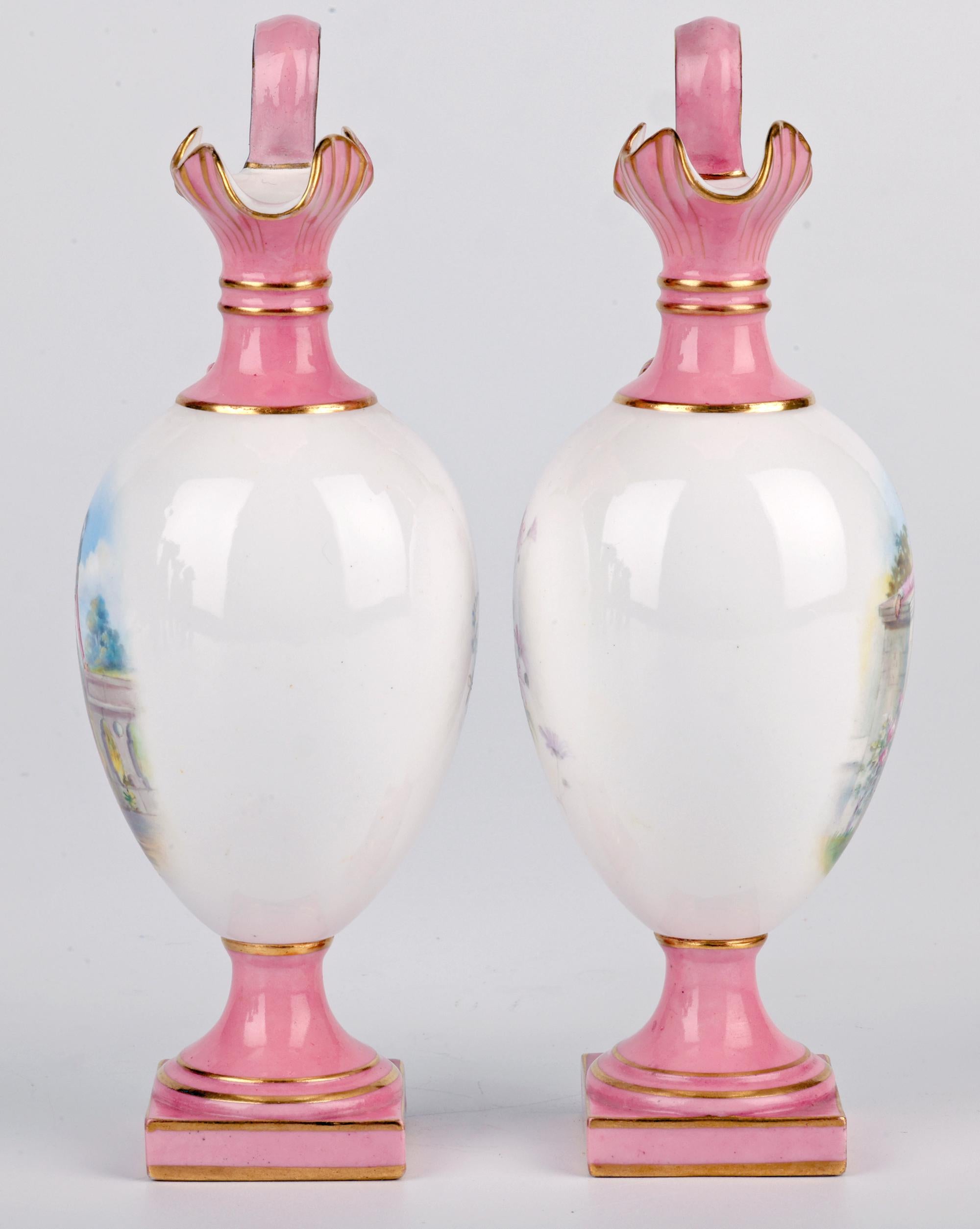 Royal Worcester Pair Porcelain Ewer Shape Vases with Painted Ladies For Sale 8