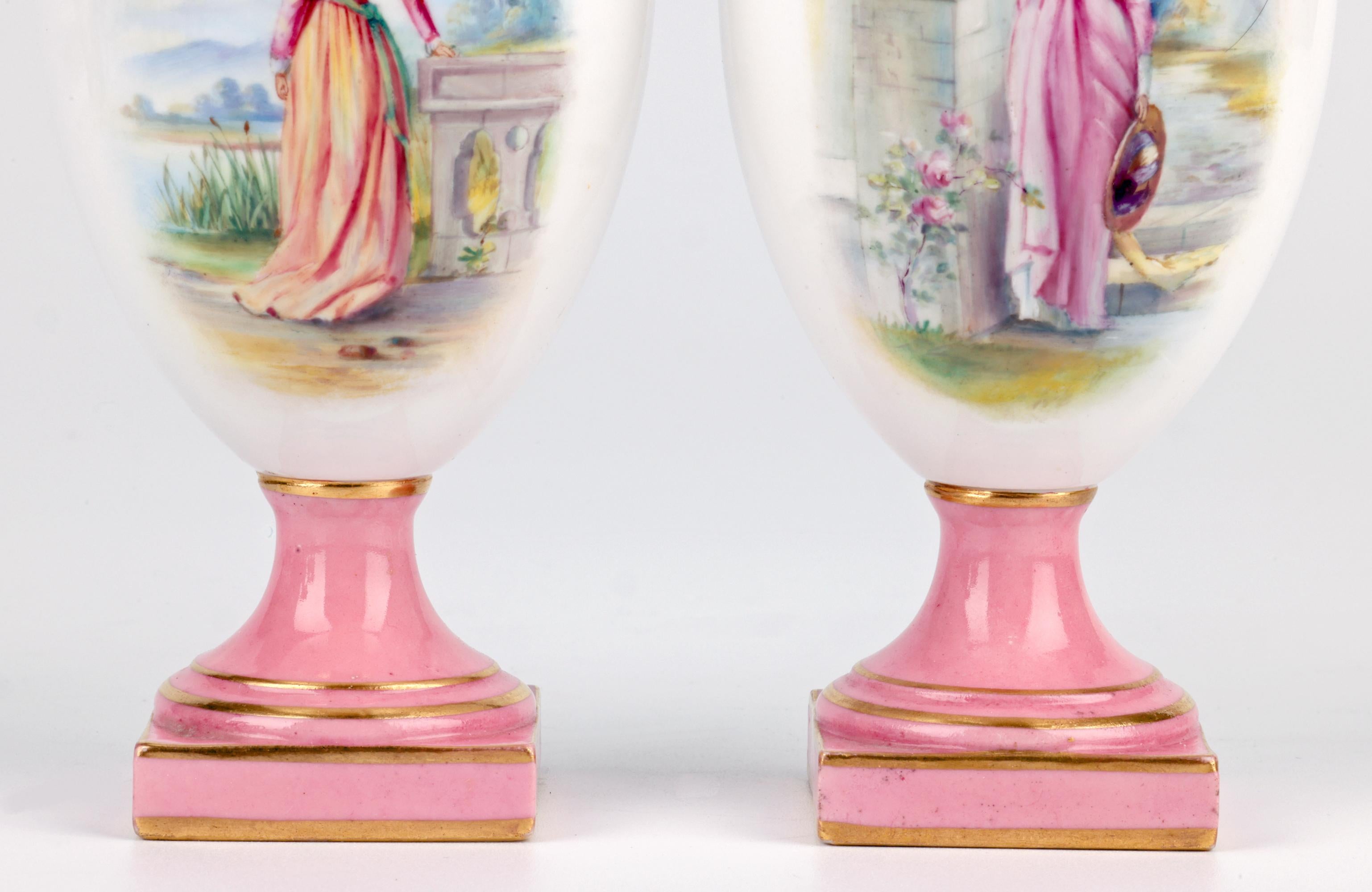 Gilt Royal Worcester Pair Porcelain Ewer Shape Vases with Painted Ladies For Sale