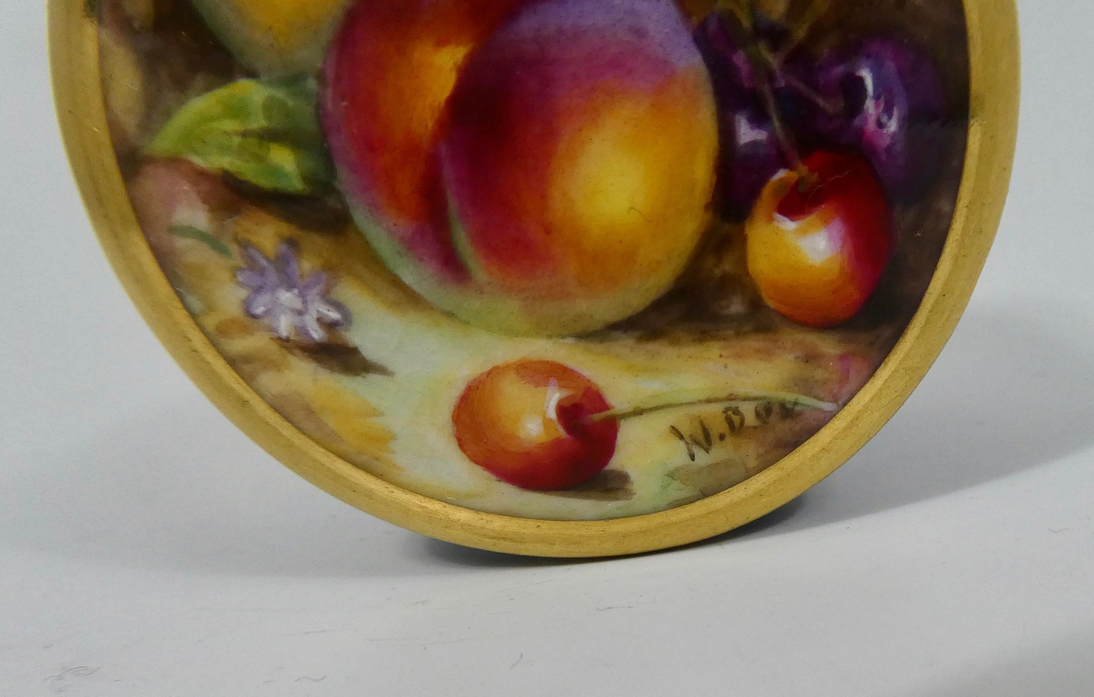 Victorian Royal Worcester Pill Box, Fruit Painted, by William Bee, Dated 1924
