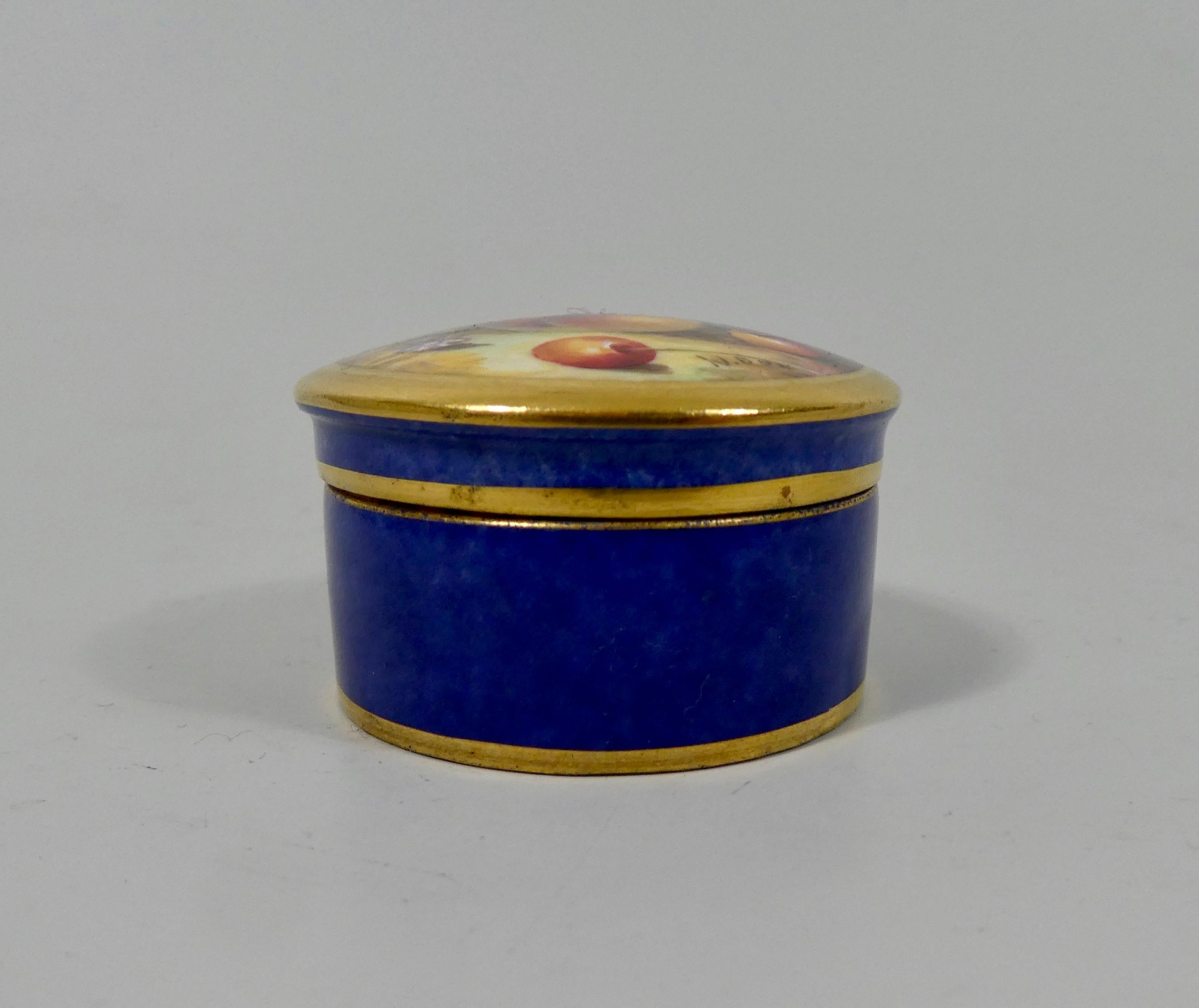 English Royal Worcester Pill Box, Fruit Painted, by William Bee, Dated 1924