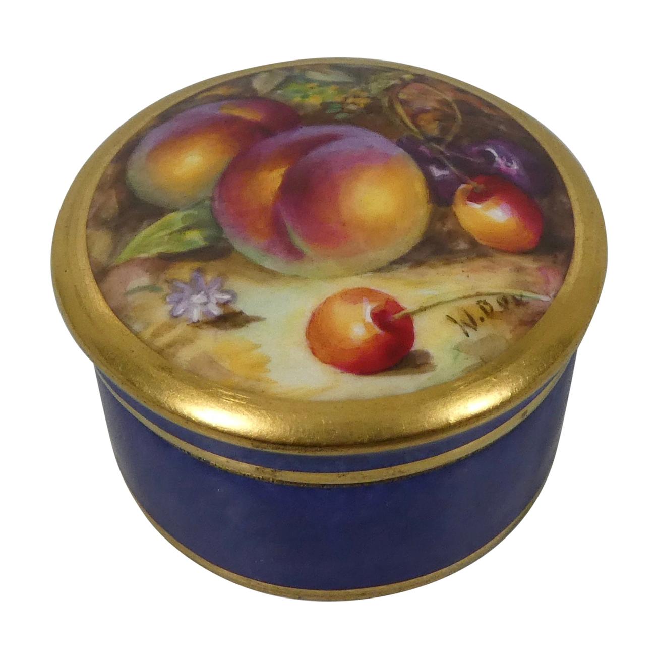 Royal Worcester Pill Box, Fruit Painted, by William Bee, Dated 1924