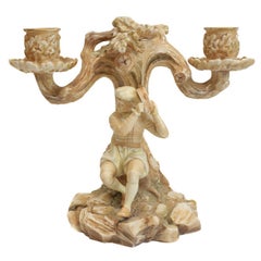 Royal Worcester Porcelain Blush Ivory Candelabra, Figural Tambourine Man, 1885