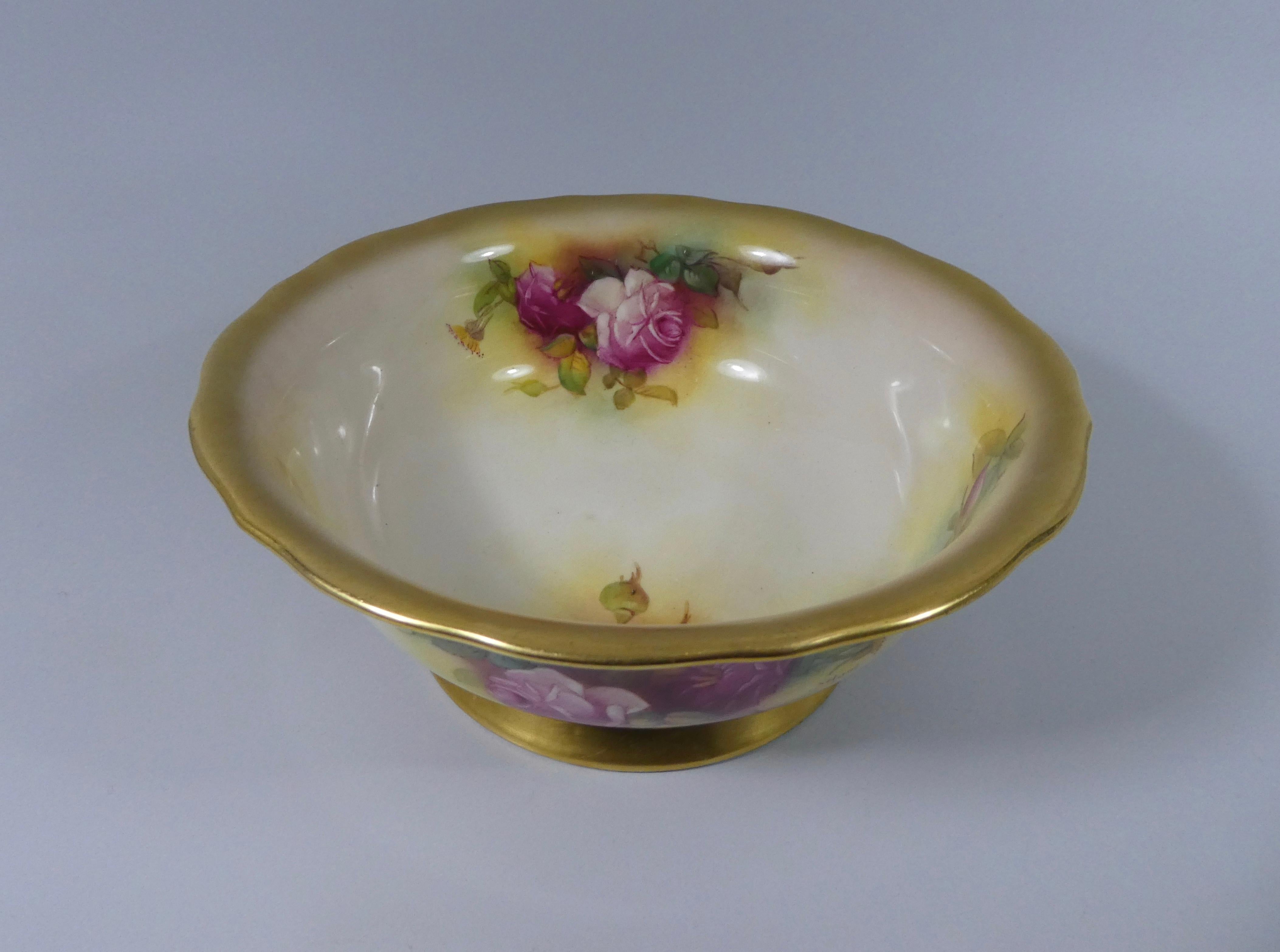 Mid-20th Century Royal Worcester Porcelain Bowl, Roses, by Mildred Hunt, Dated 1939