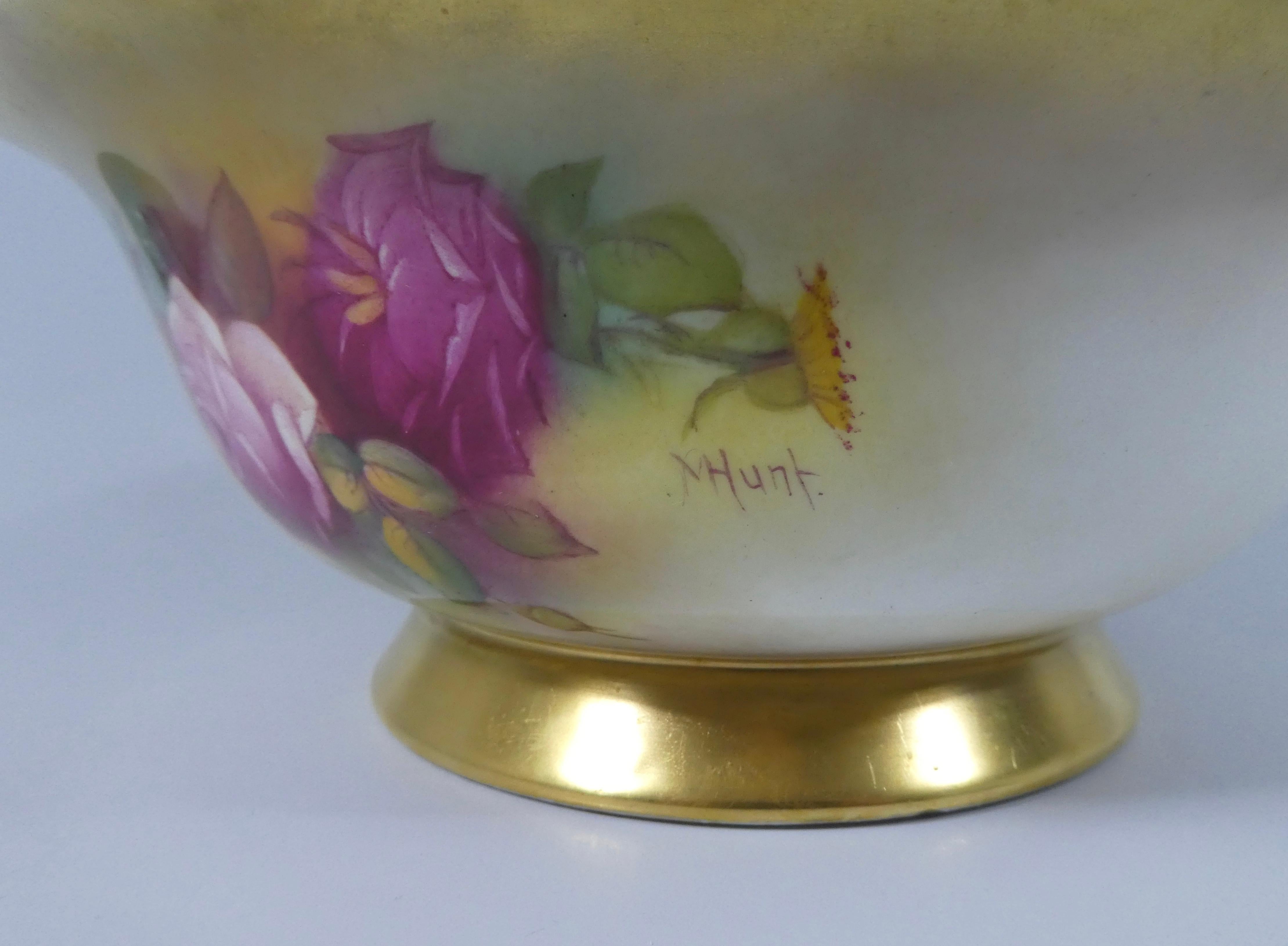 Mid-20th Century Royal Worcester Porcelain Bowl, Roses, by Mildred Hunt, Dated 1939