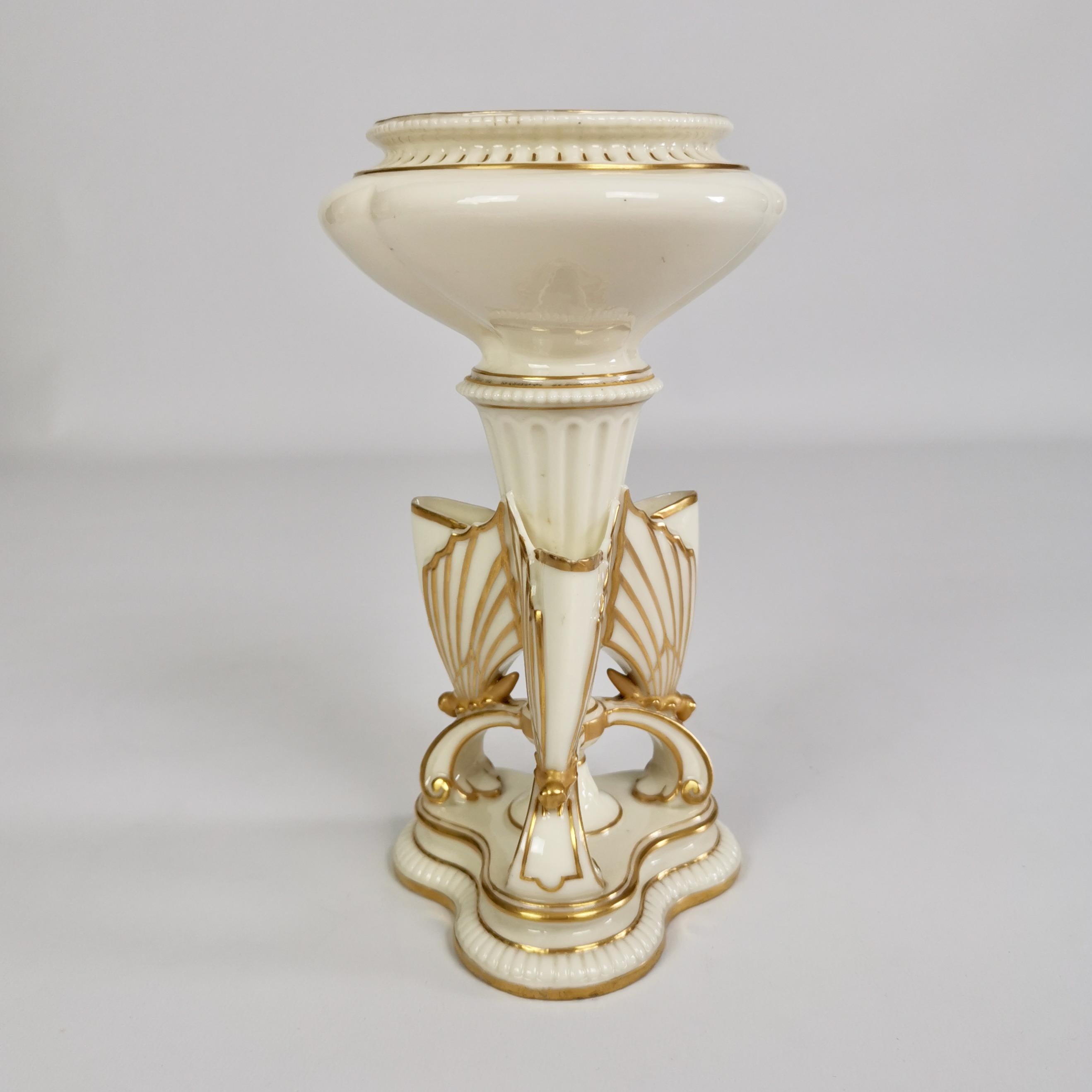 English Royal Worcester Porcelain Butterfly Vase, White with Gilt, Victorian 1868