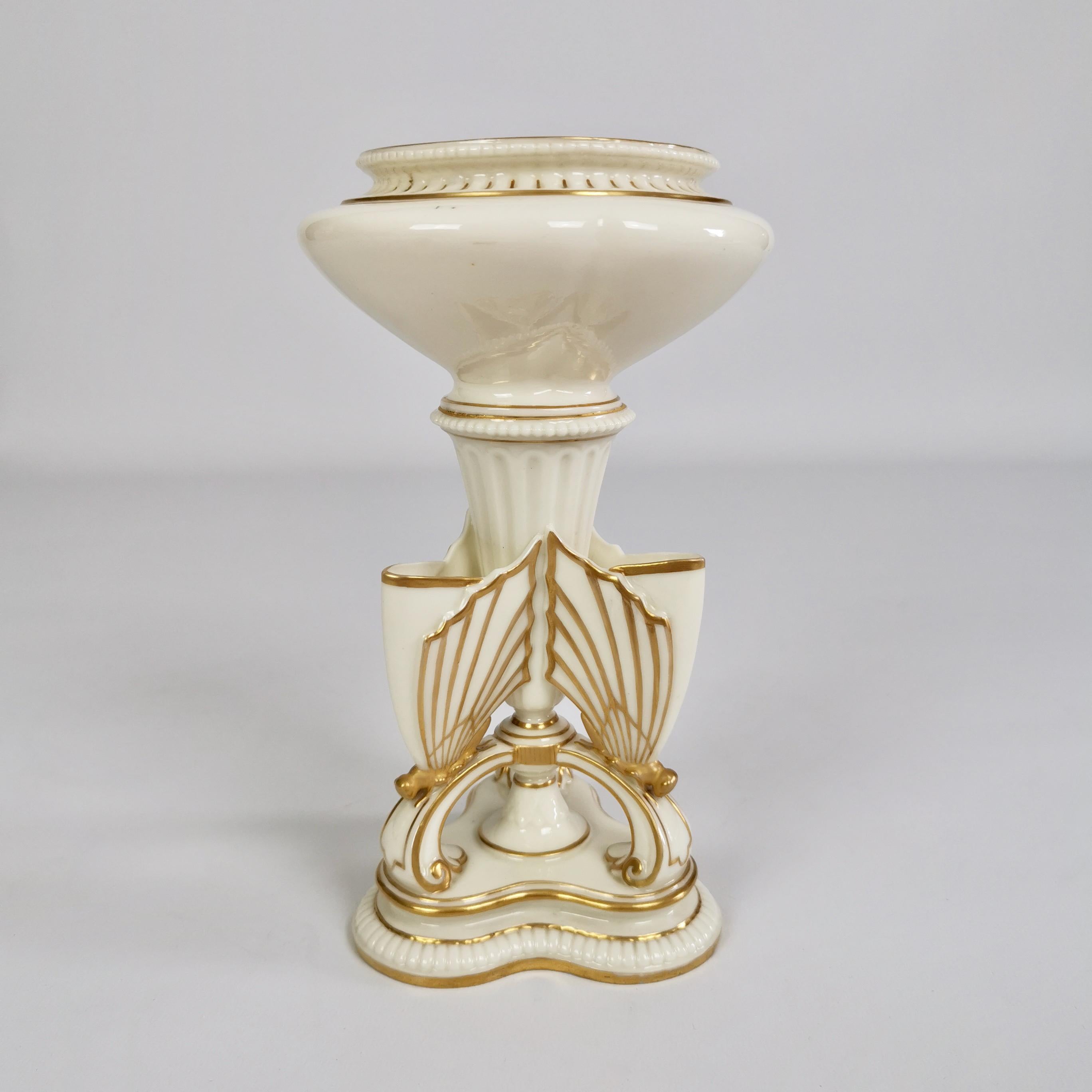 Hand-Painted Royal Worcester Porcelain Butterfly Vase, White with Gilt, Victorian 1868 For Sale