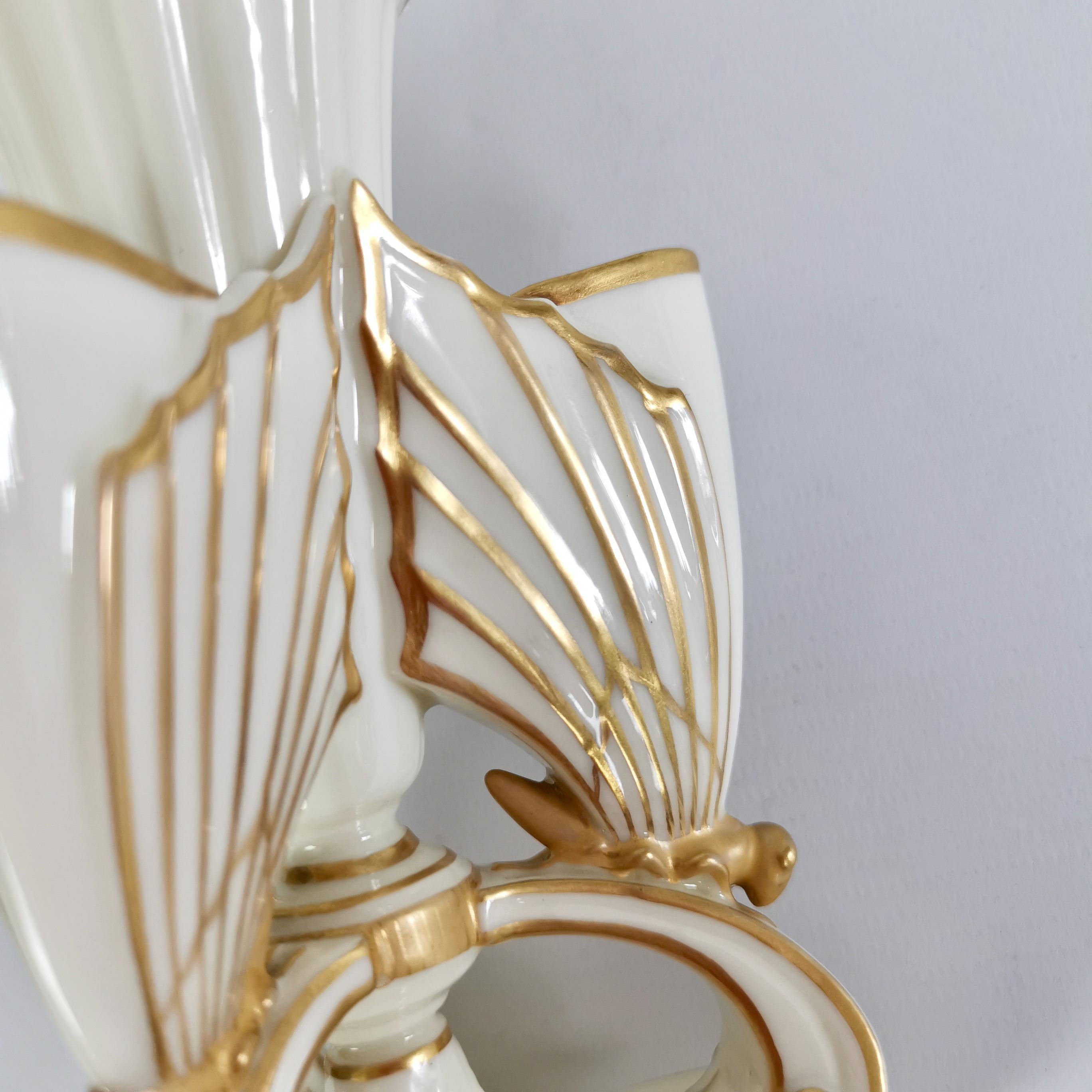 Mid-19th Century Royal Worcester Porcelain Butterfly Vase, White with Gilt, Victorian 1868