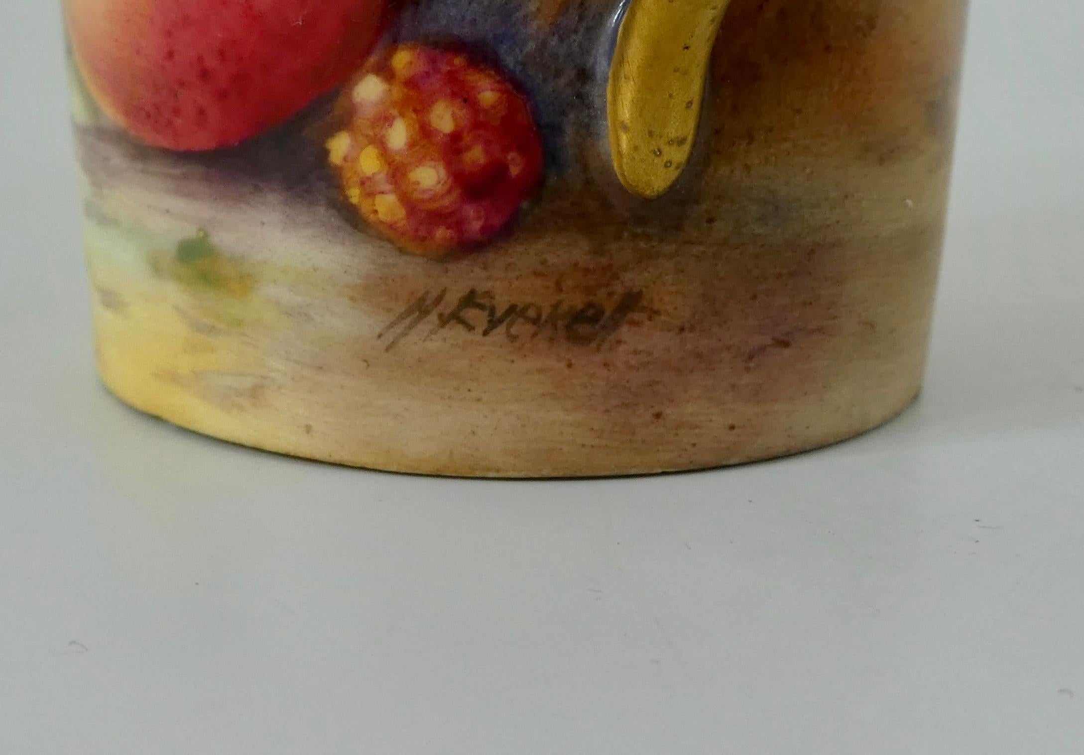 Royal Worcester Porcelain Can and Saucer, Fruit Painted, Dated 1925 In Good Condition In Gargrave, North Yorkshire